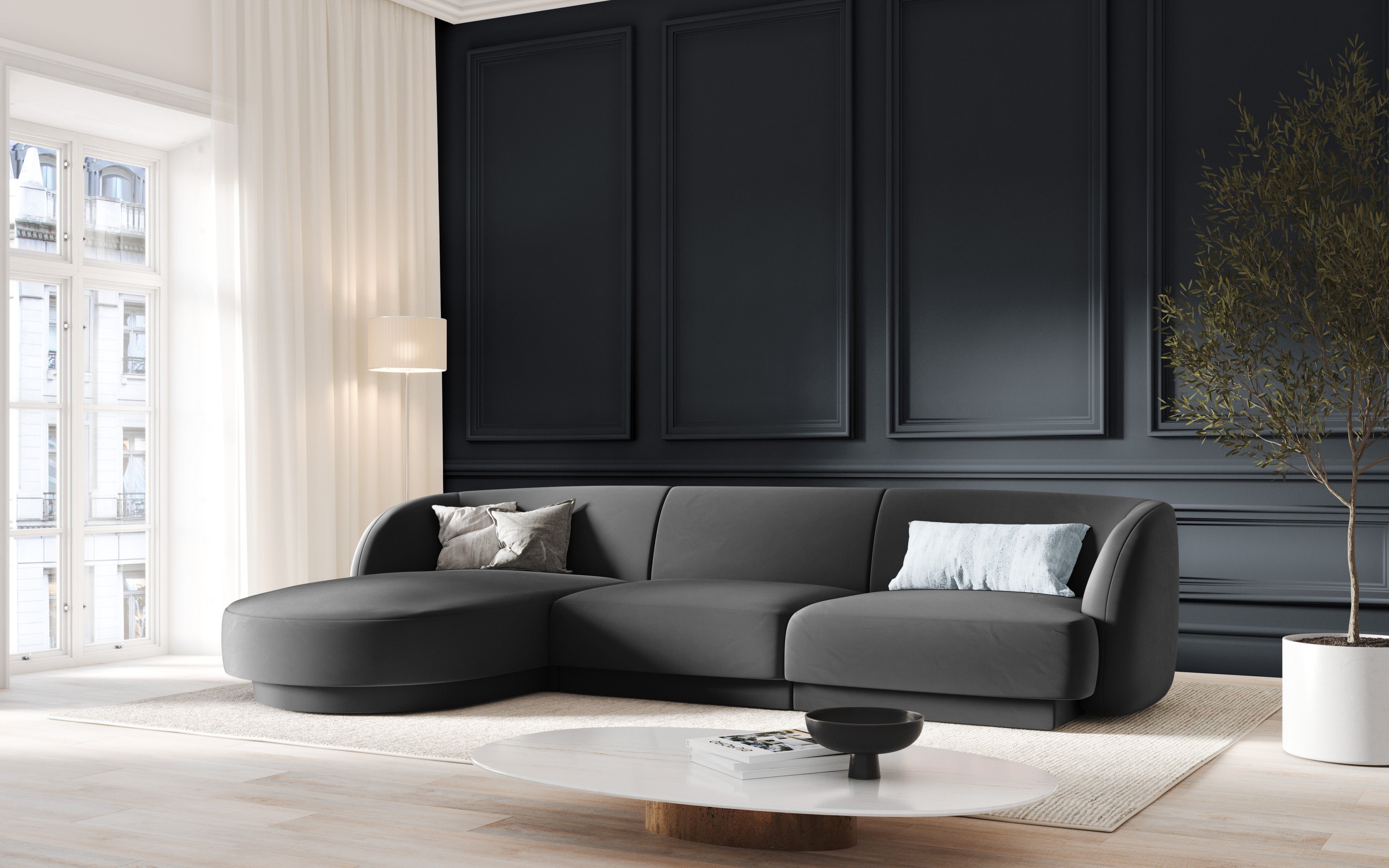 Kotna sedežna garnitura Miley 255x165cm, Material: žamet