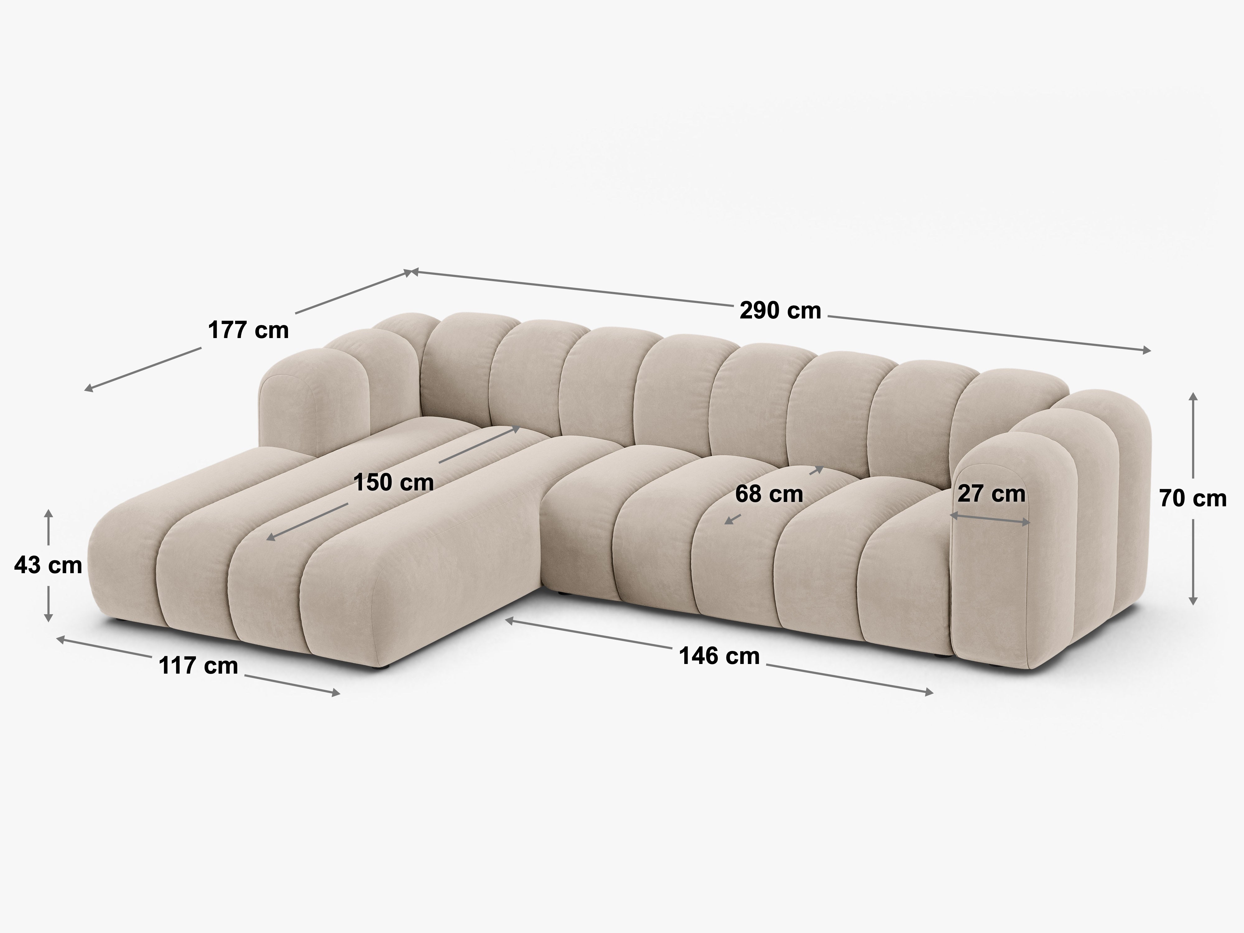 Kotna garnitura Lupine 290x177cm, Material: Chenille Eden