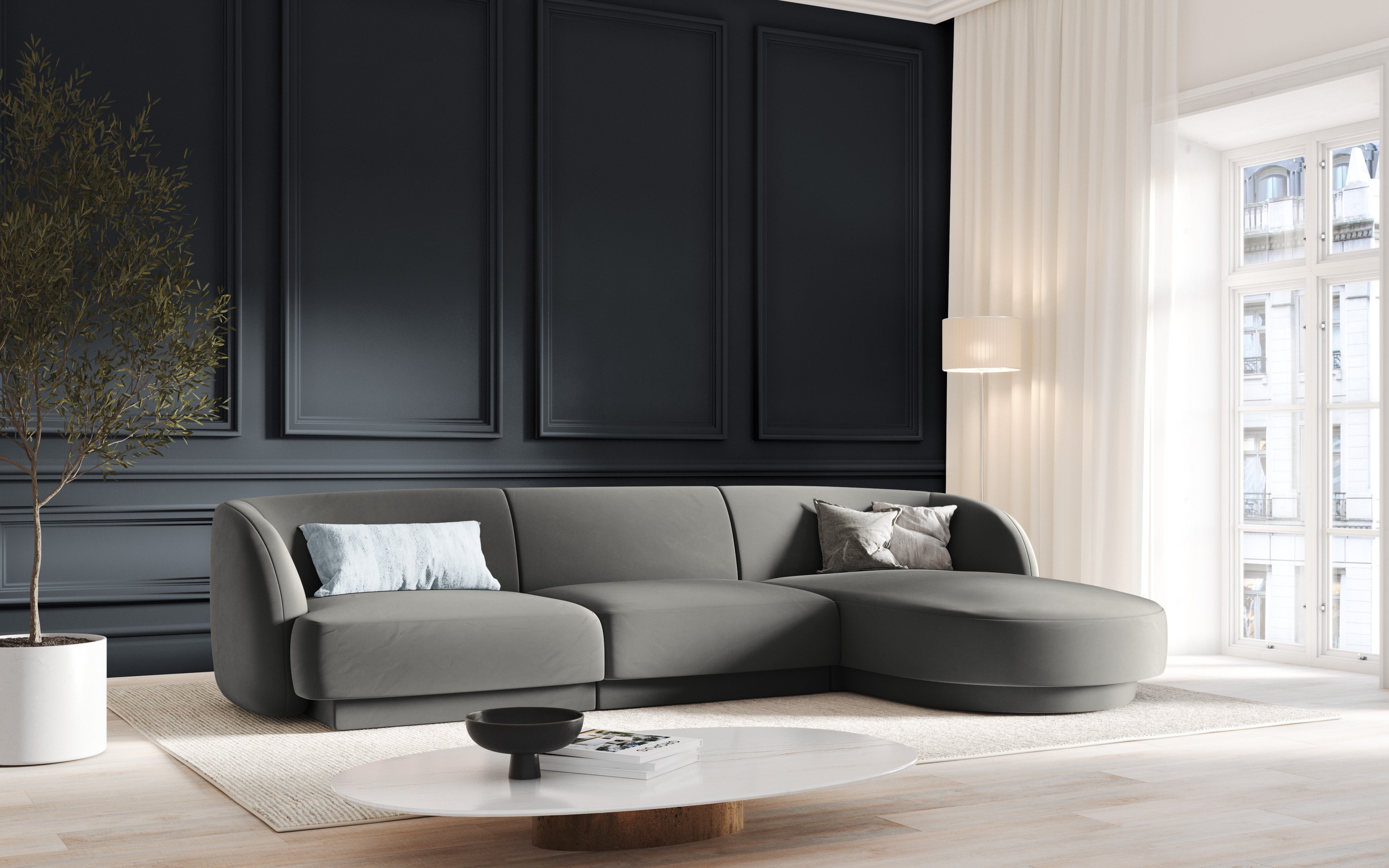 Kotna sedežna garnitura Miley 255x165cm, Material: žamet