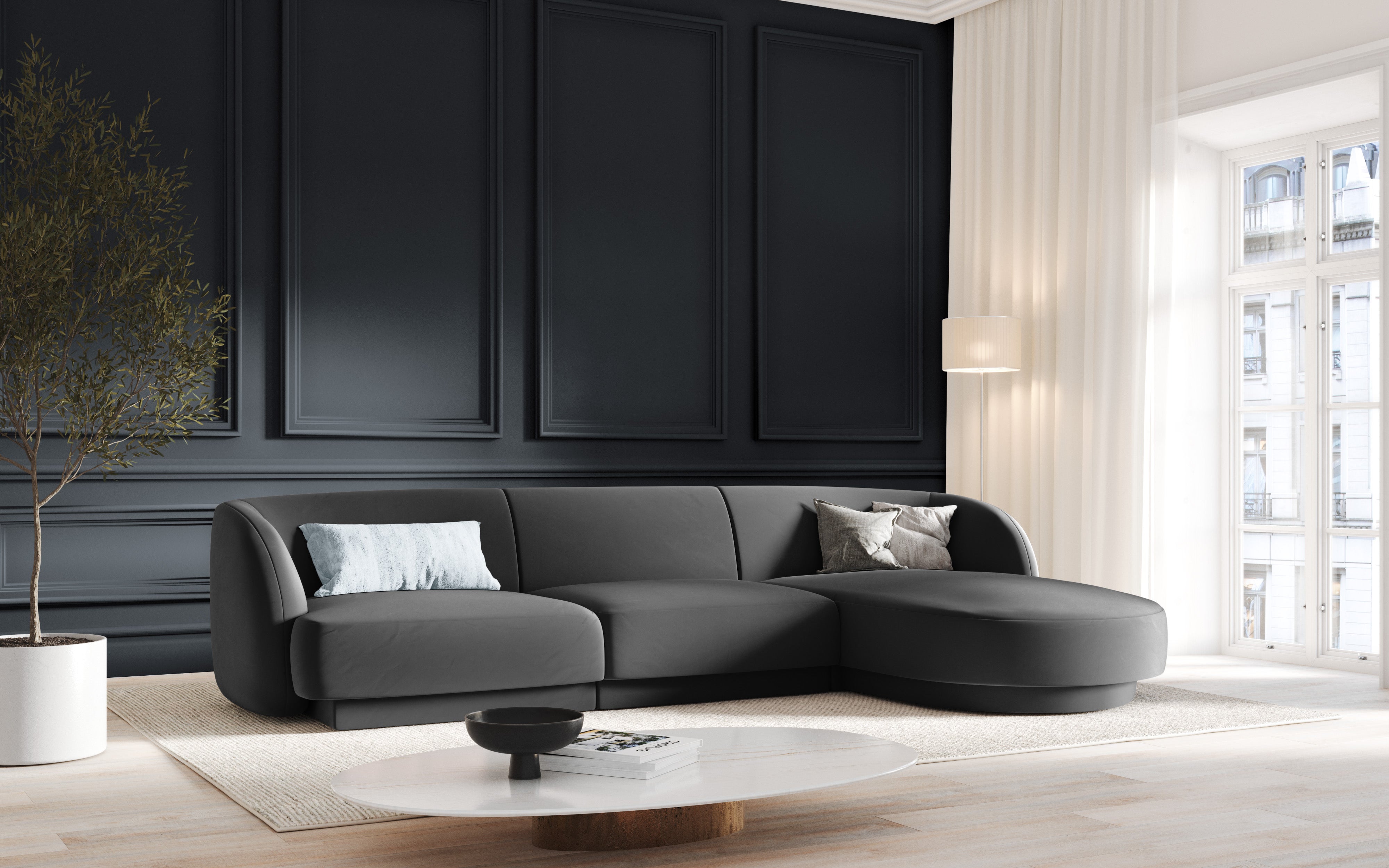 Kotna sedežna garnitura Miley 255x165cm, Material: žamet