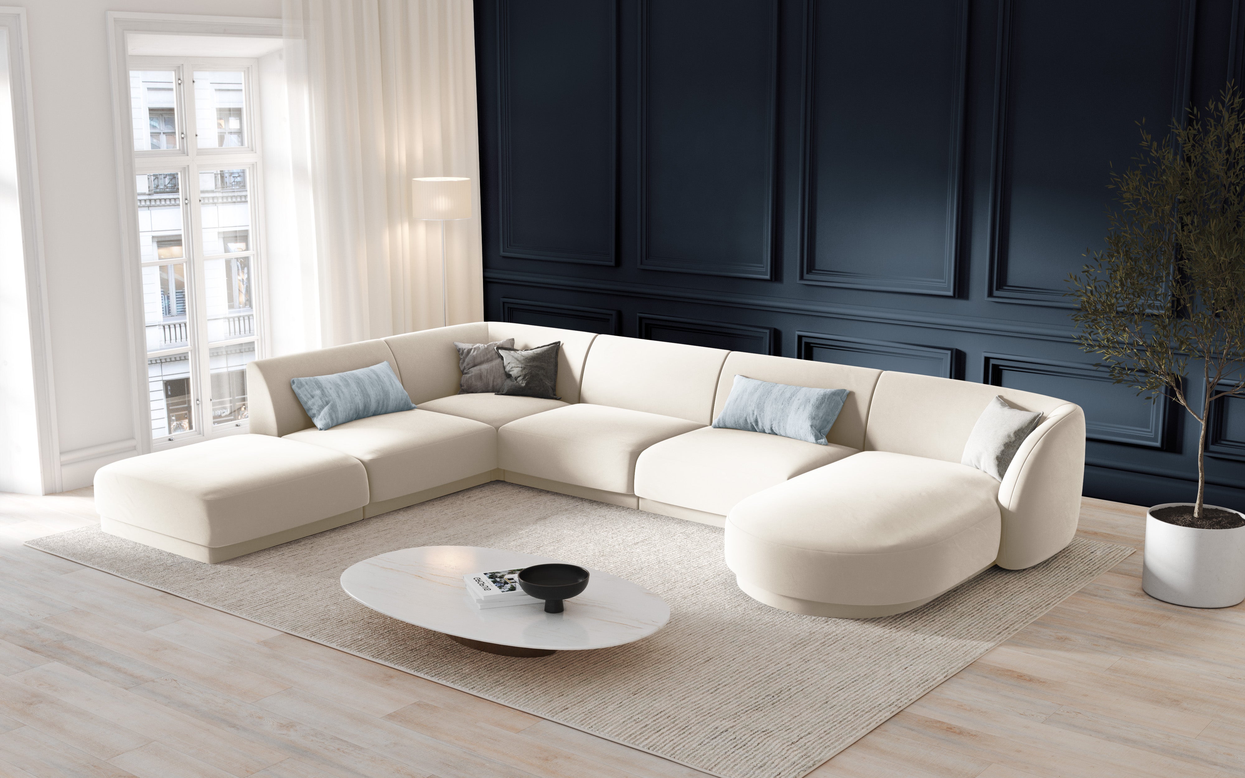 Kotna sedežna garnitura Miley 330x255 cm, Material: žamet