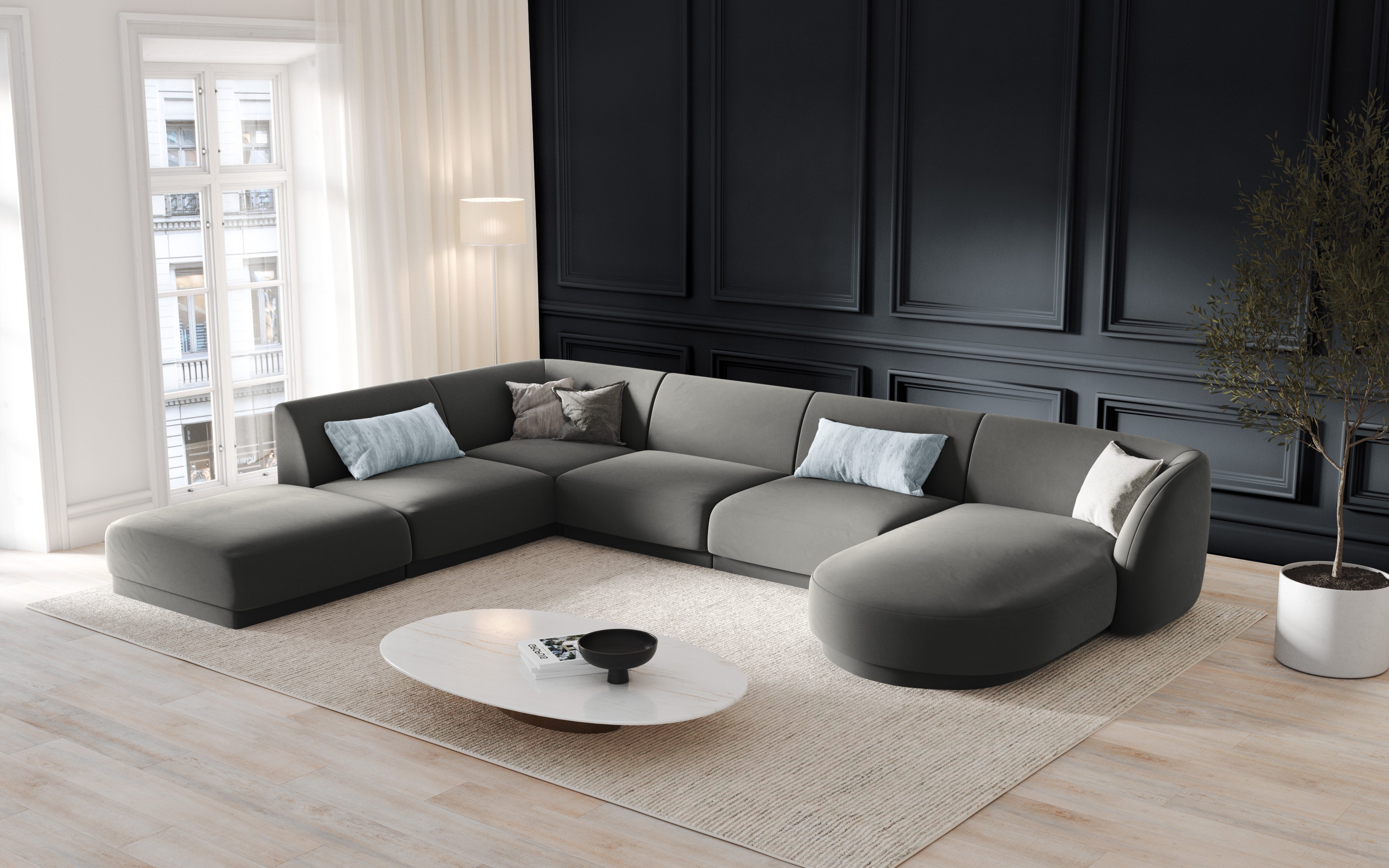 Kotna sedežna garnitura Miley 330x255 cm, Material: žamet