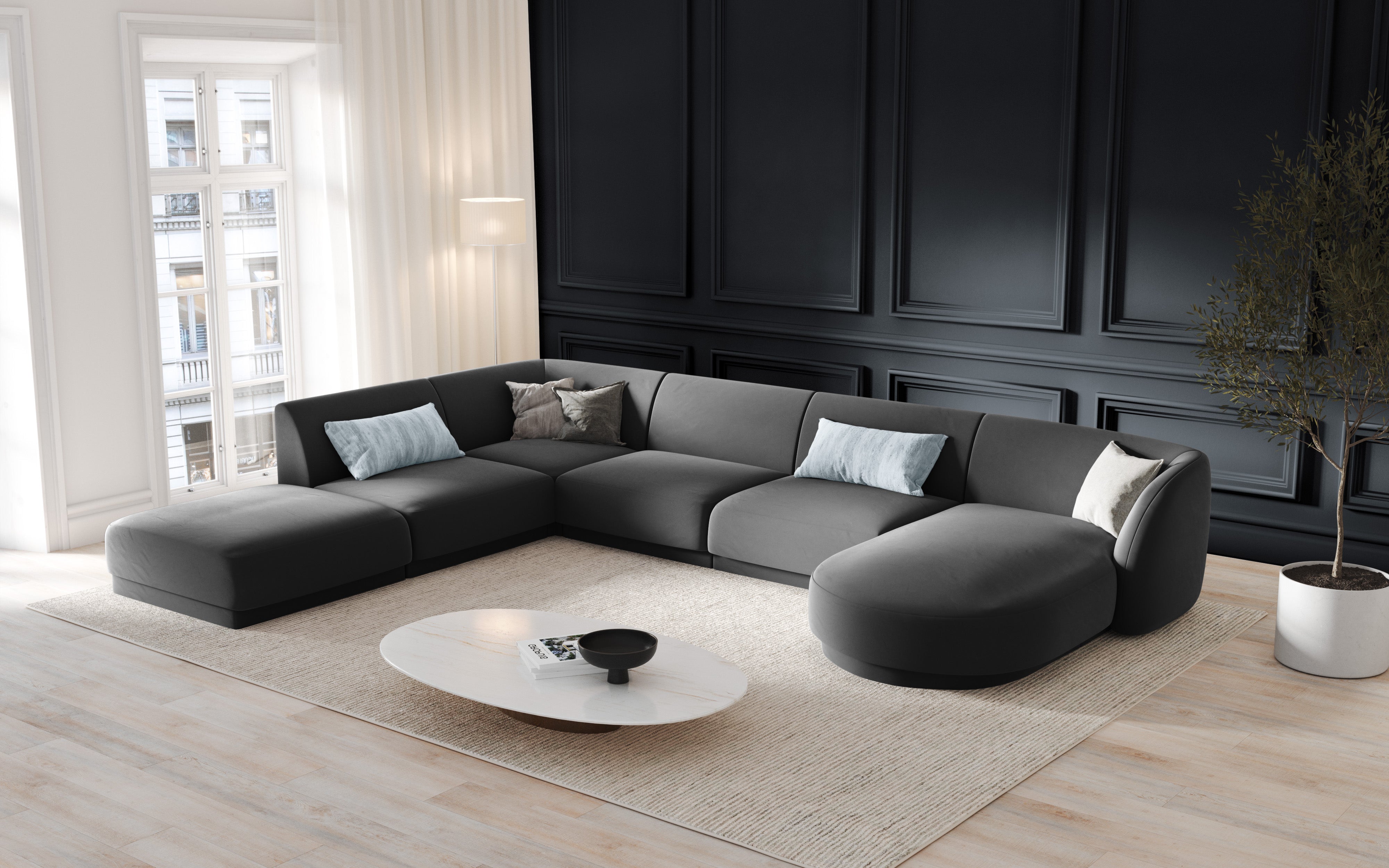 Kotna sedežna garnitura Miley 330x255 cm, Material: žamet