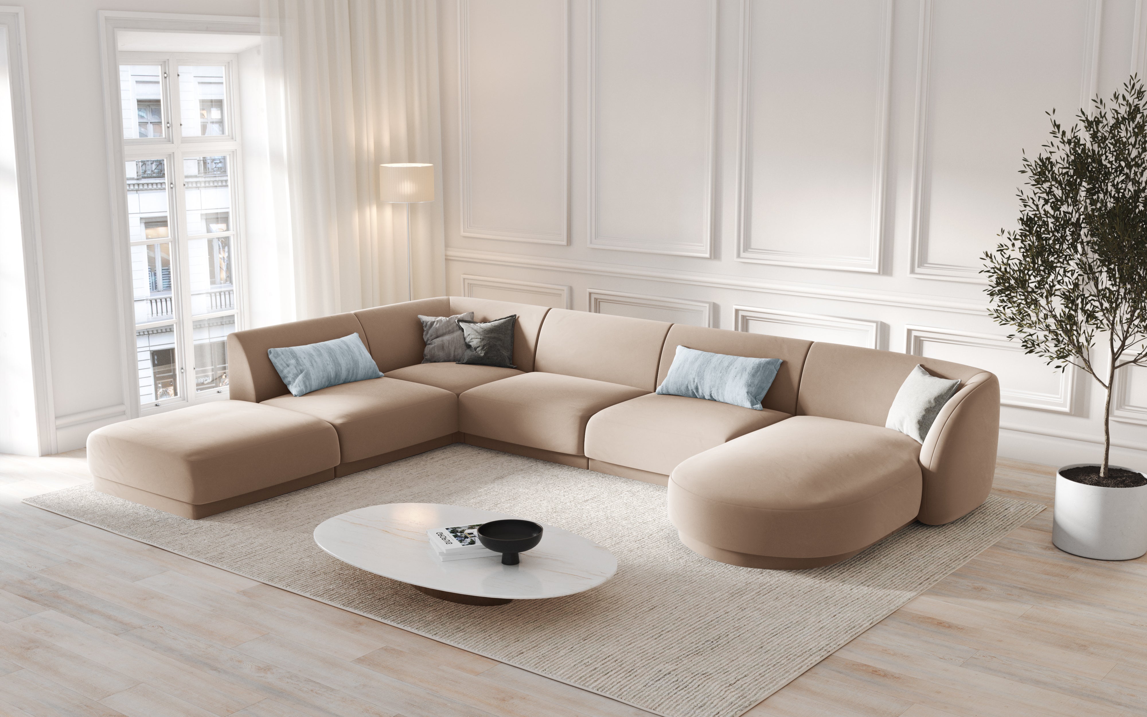 Kotna sedežna garnitura Miley 330x255 cm, Material: žamet