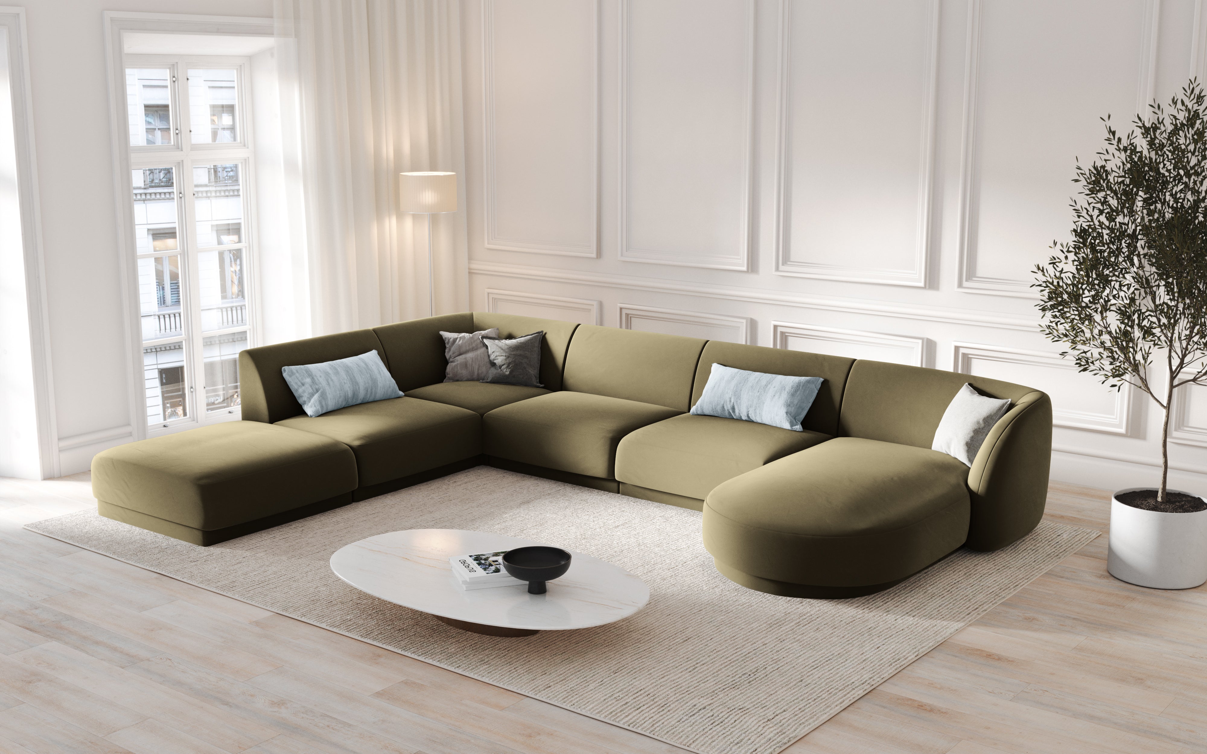 Kotna sedežna garnitura Miley 330x255 cm, Material: žamet