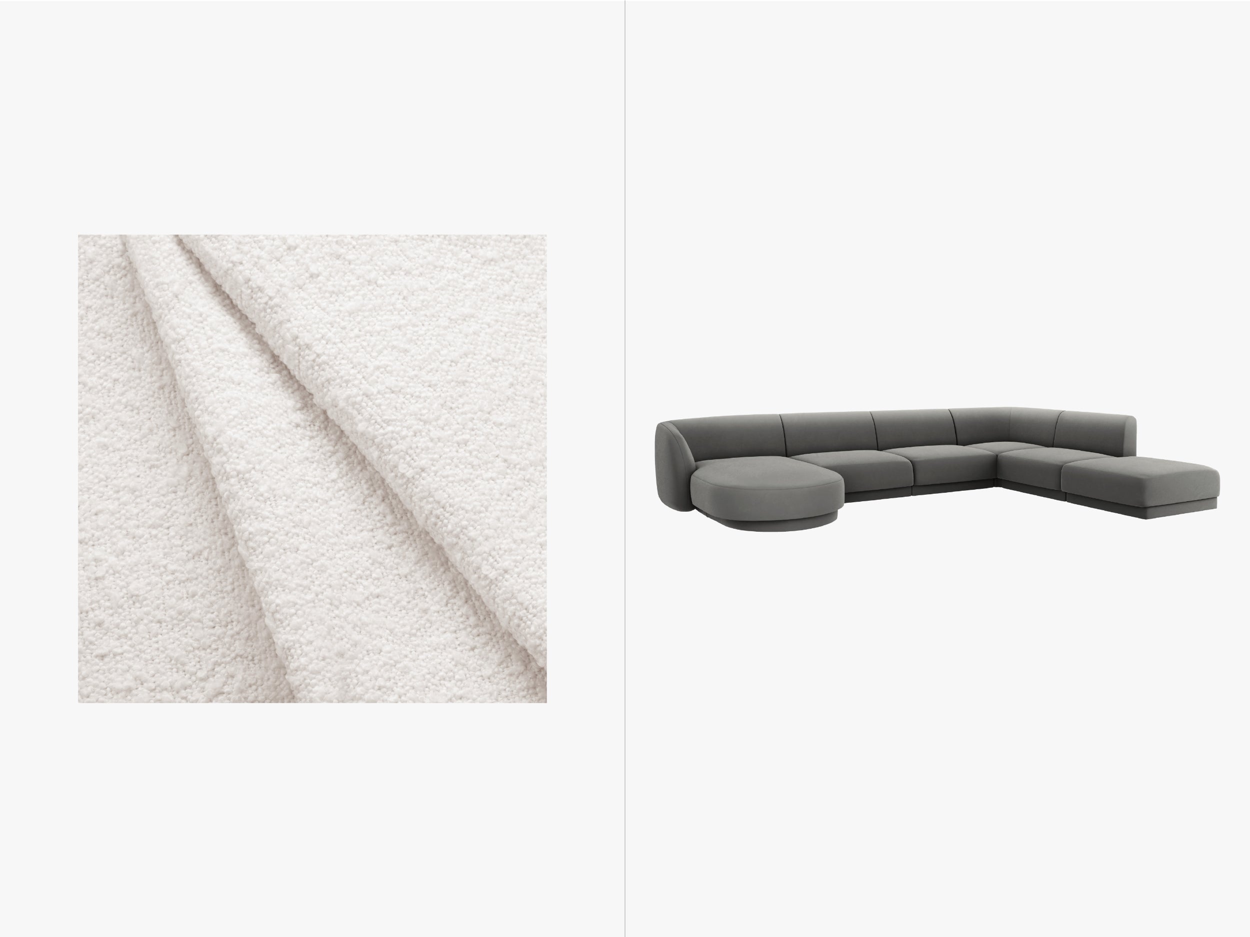 Kotna sedežna garnitura Miley 330x255 cm, Material: Bouclé