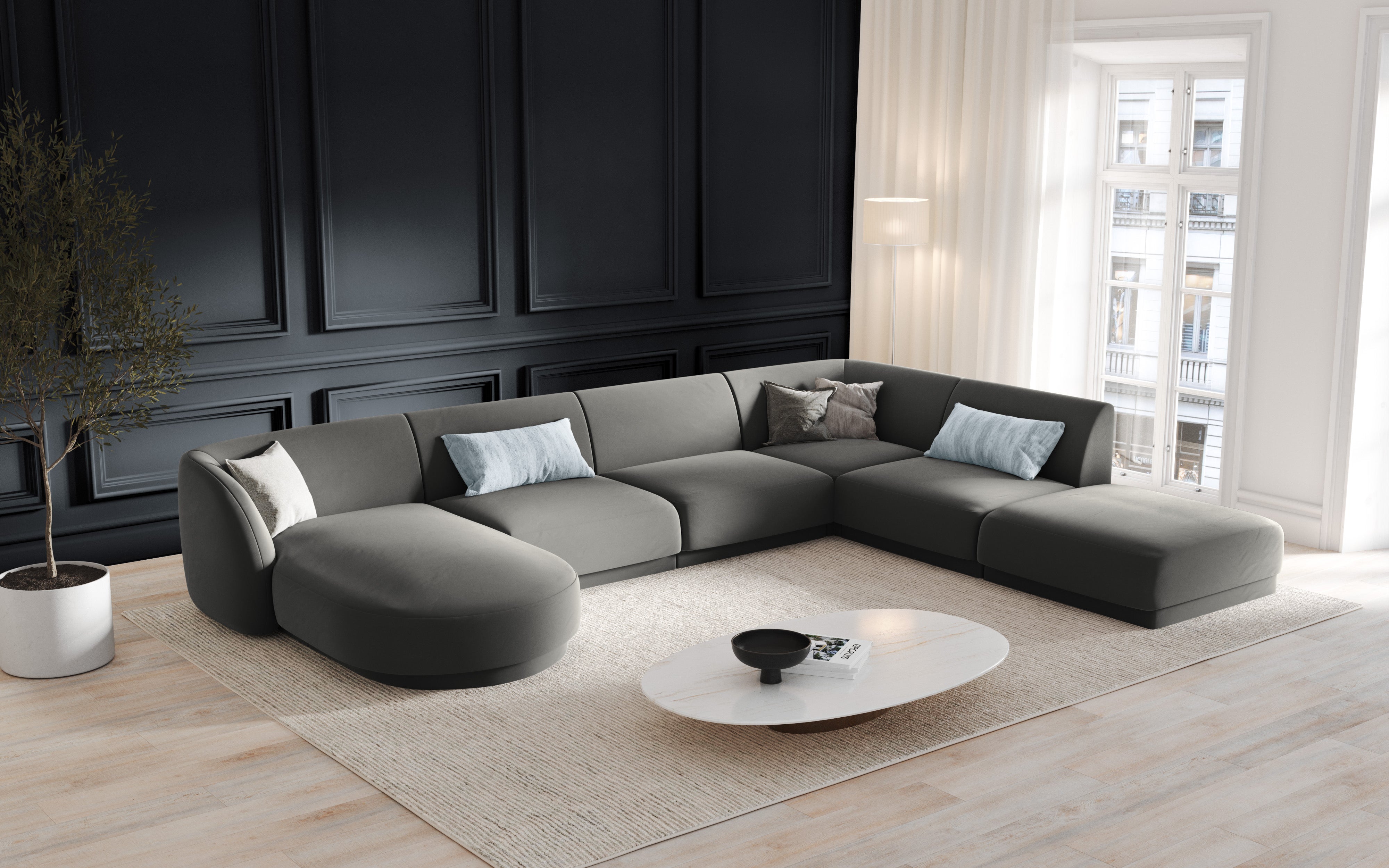 Kotna sedežna garnitura Miley 330x255 cm, Material: žamet