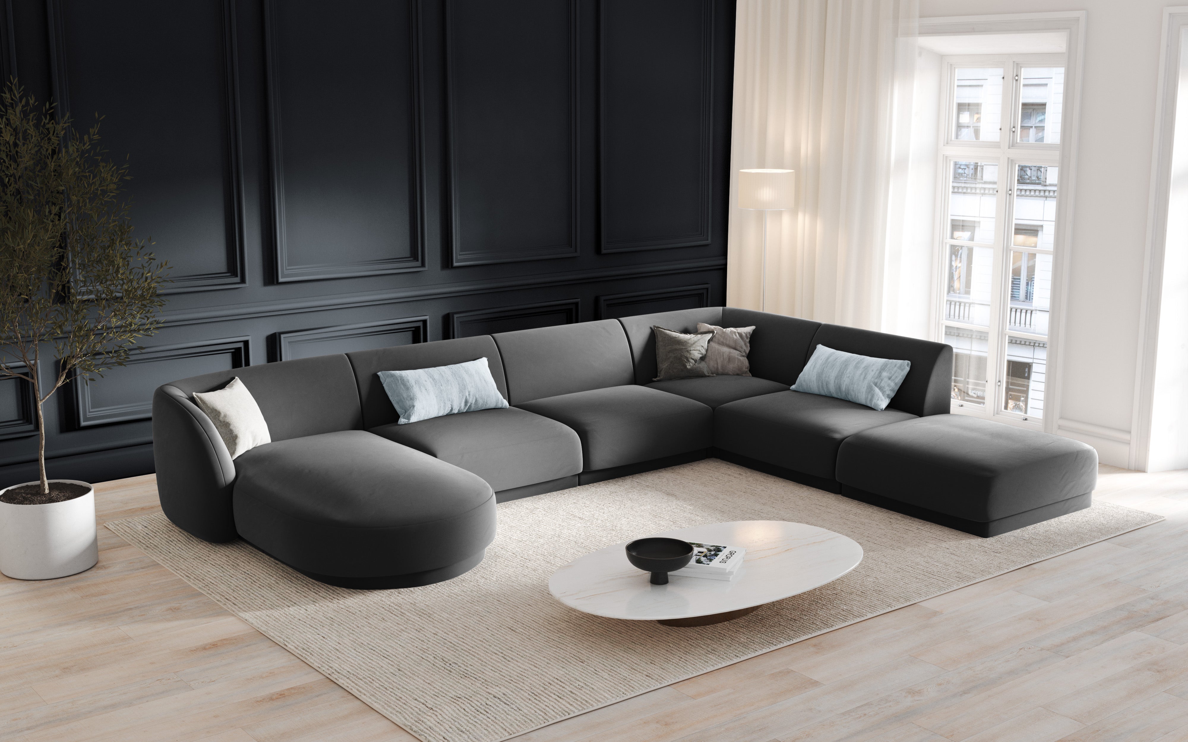 Kotna sedežna garnitura Miley 330x255 cm, Material: žamet