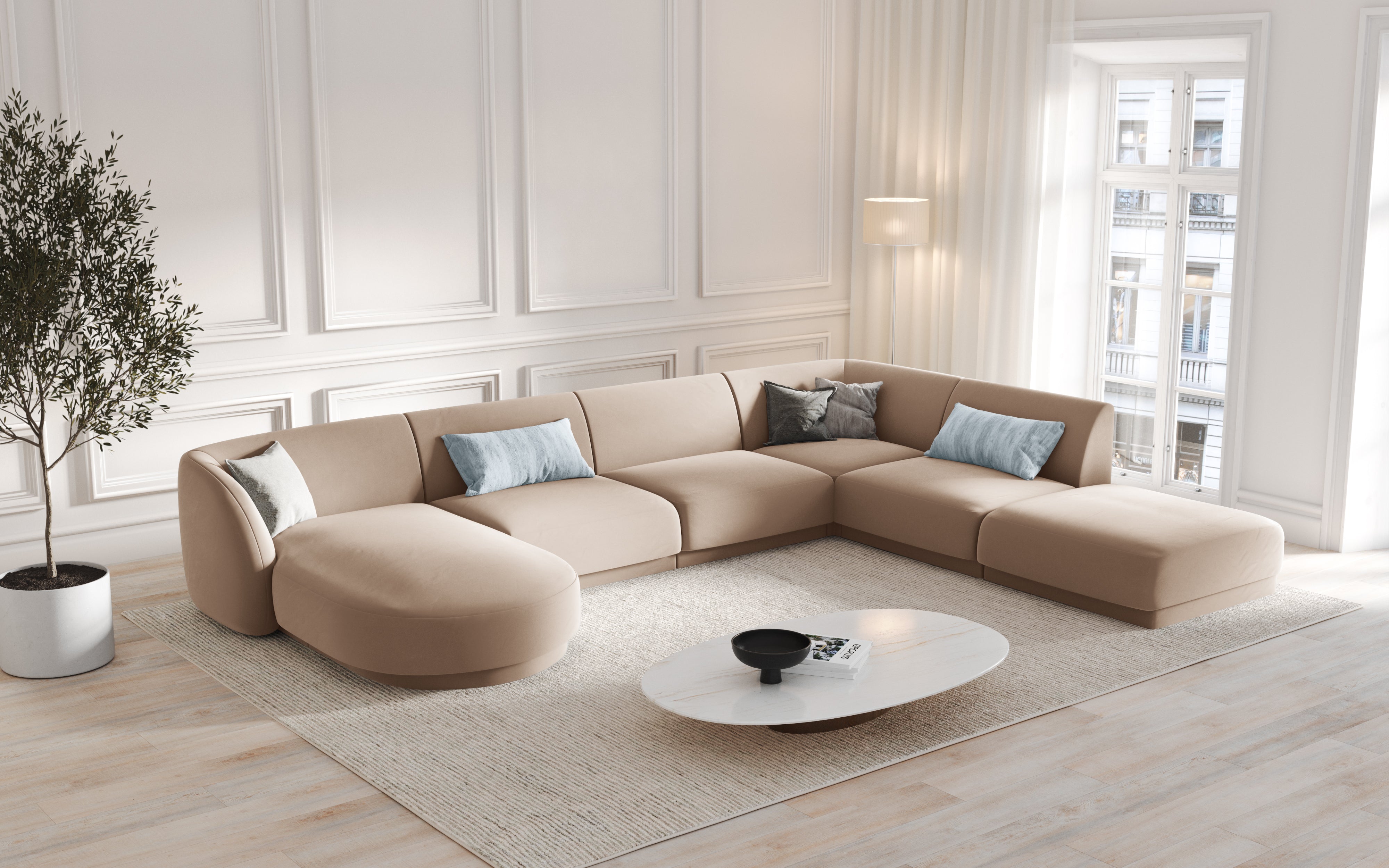 Kotna sedežna garnitura Miley 330x255 cm, Material: žamet