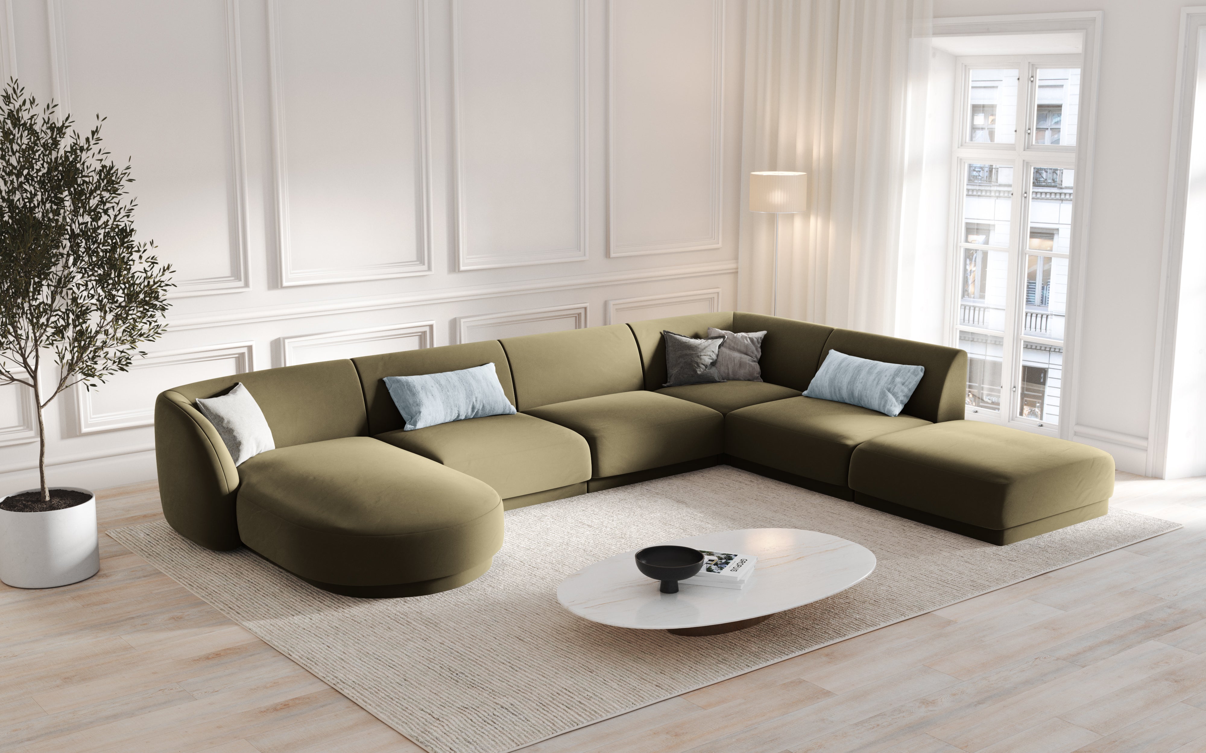 Kotna sedežna garnitura Miley 330x255 cm, Material: žamet