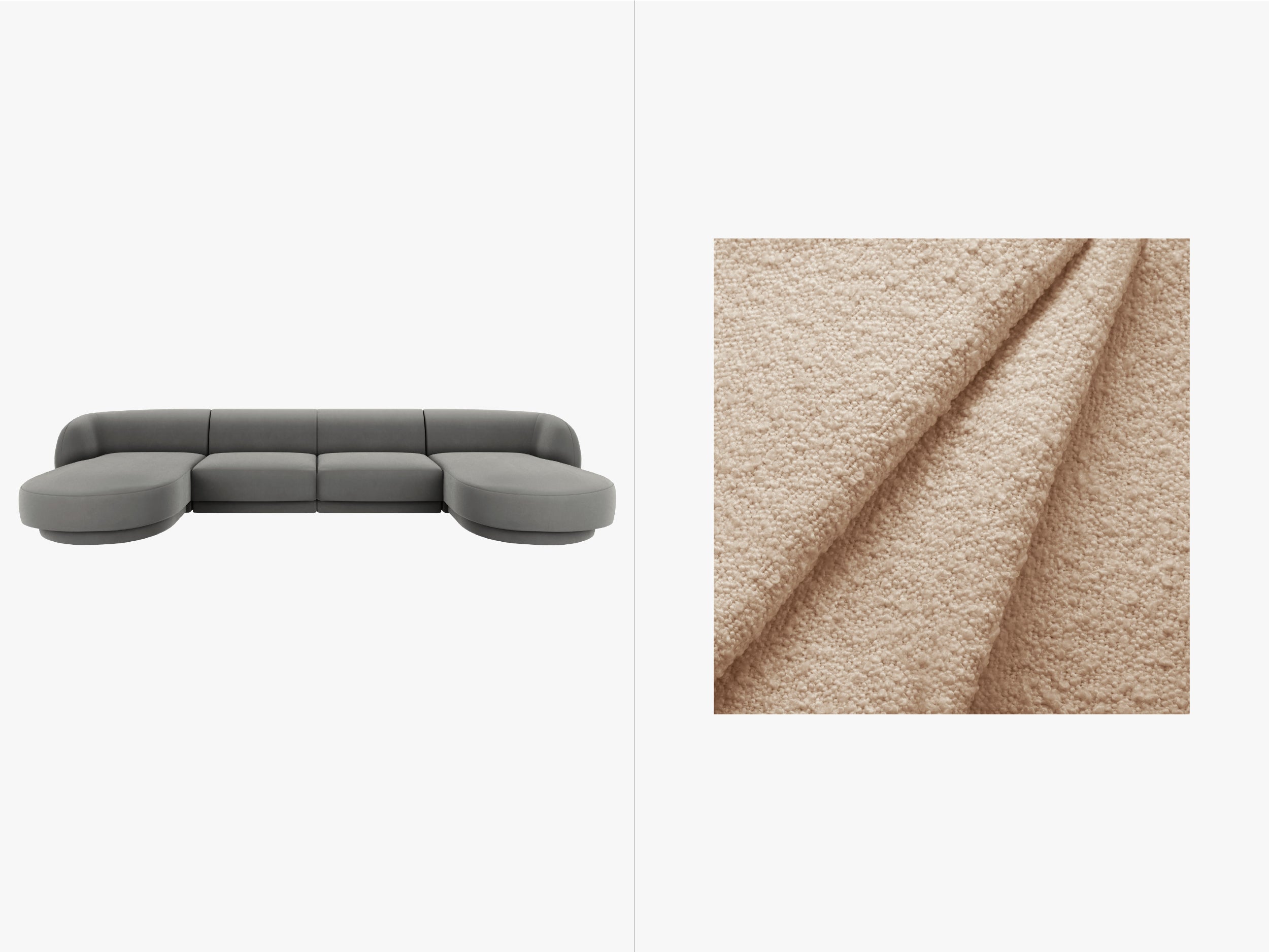 Kotna sedežna garnitura Miley 330x156 cm, Material: Bouclé