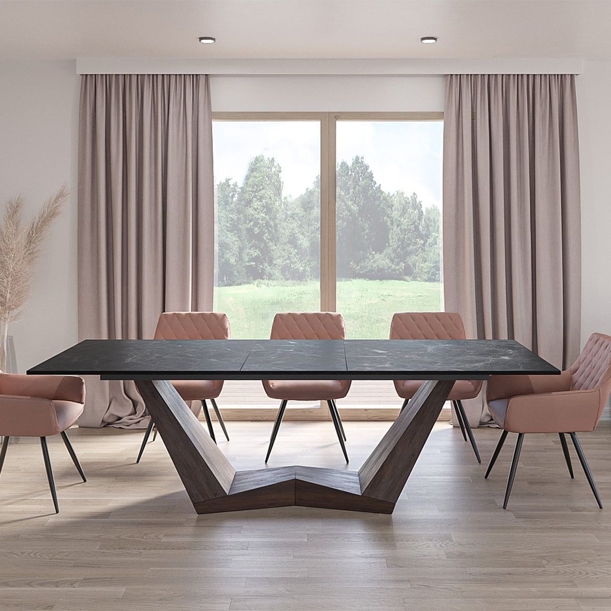 Jedilna miza Bonucci 200/250x98cm, Material: Kaljeno steklo, Keramika