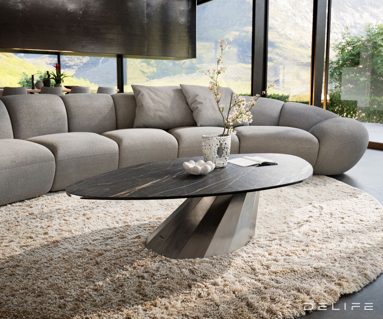 Klub mizica Edge 140x76cm, Material: keramika Noir Desir