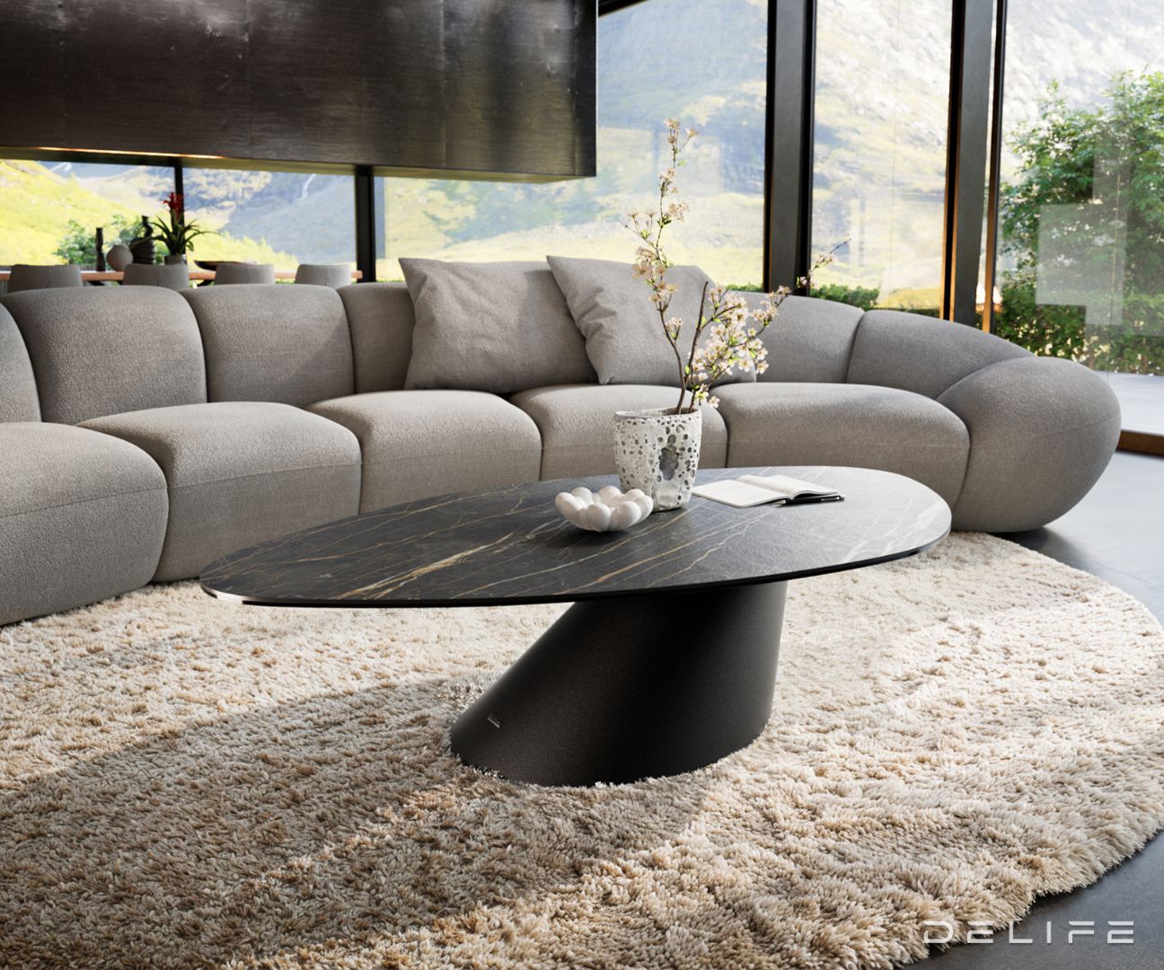 Klub mizica Edge 140x76cm, Material: keramika Noir Desir