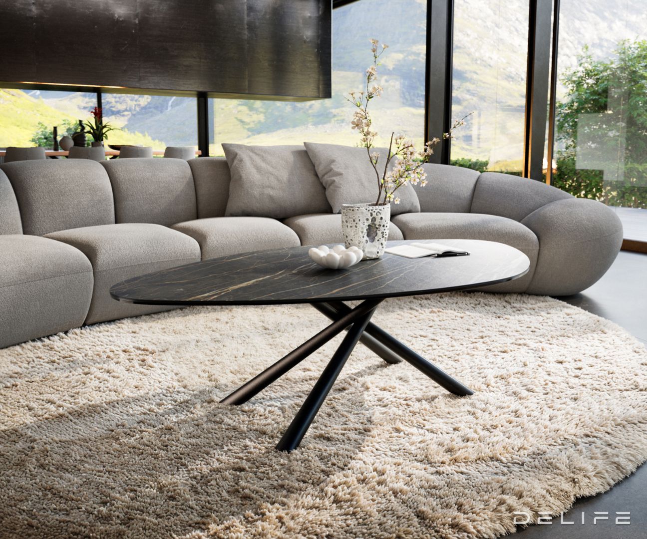 Klub mizica Edge 140x76cm, Material: keramika Noir Desir