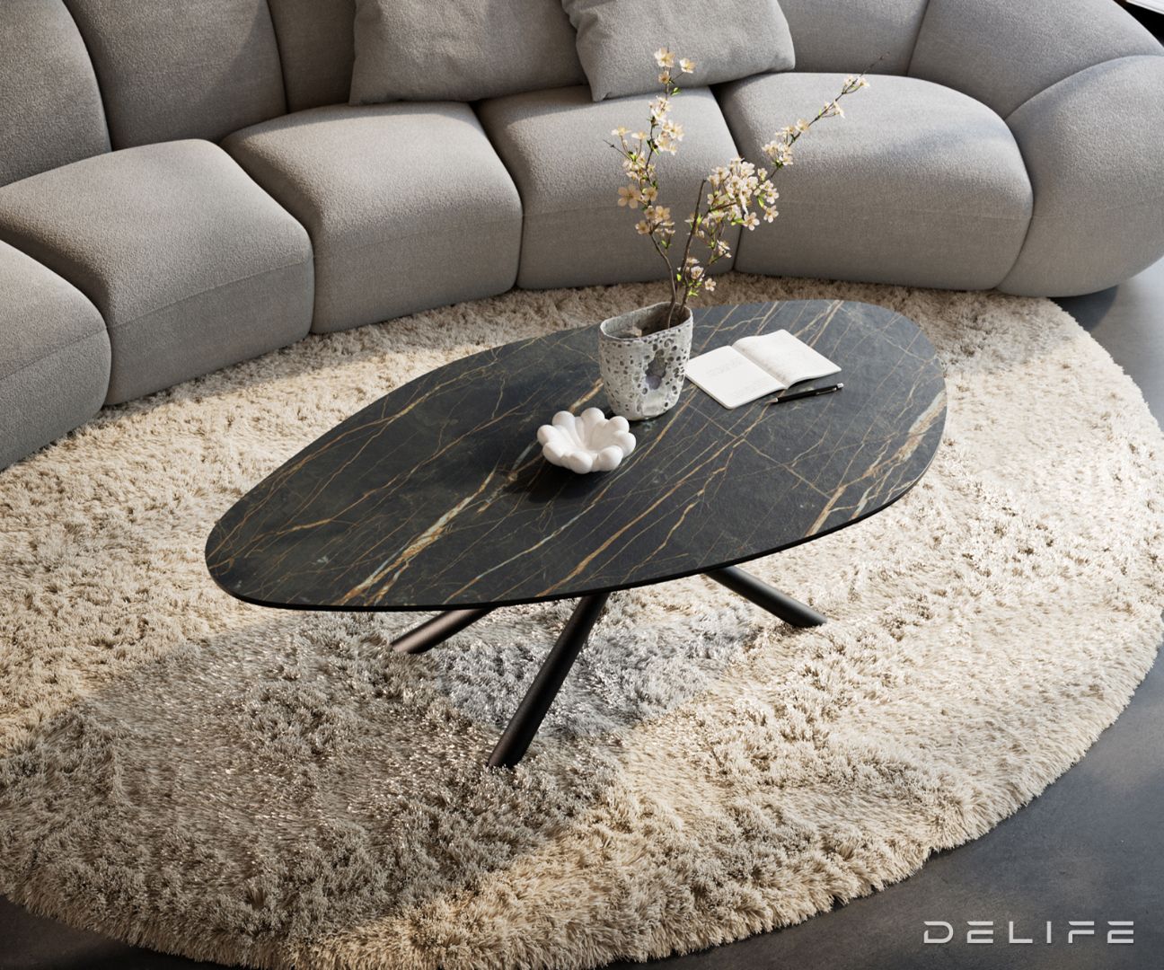 Klub mizica Edge 140x76cm, Material: keramika Noir Desir