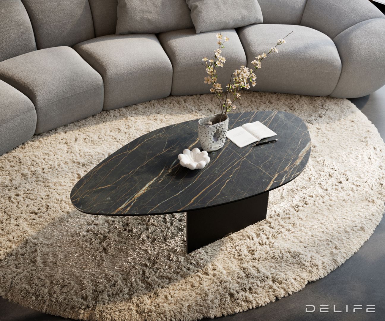 Klub mizica Edge 140x76cm, Material: keramika Noir Desir