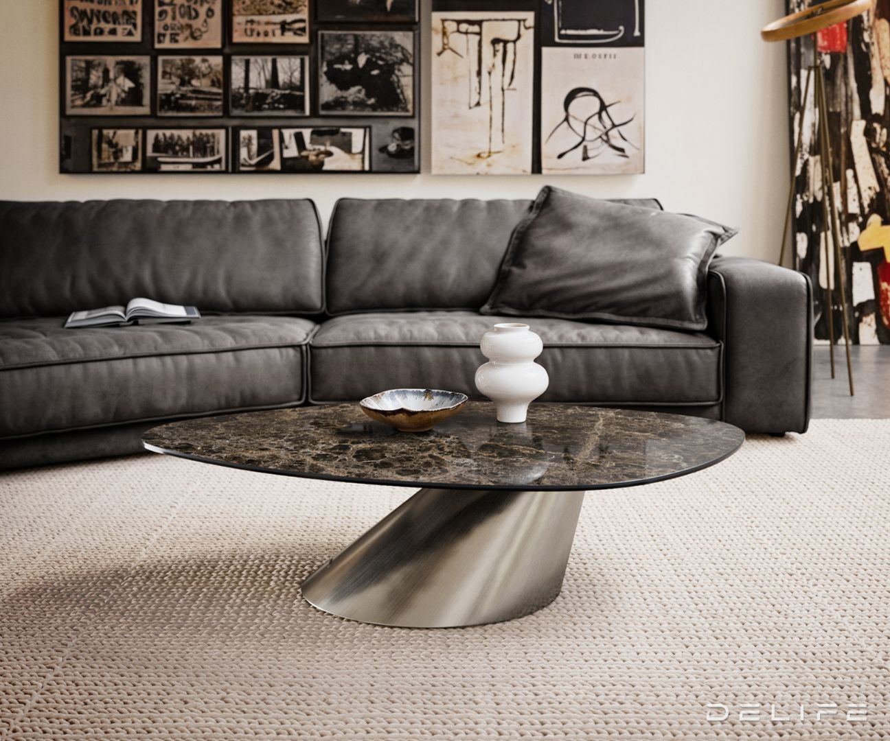 Klub mizica Edge 140x76cm, Material: keramika Emperador Extra Lucidato