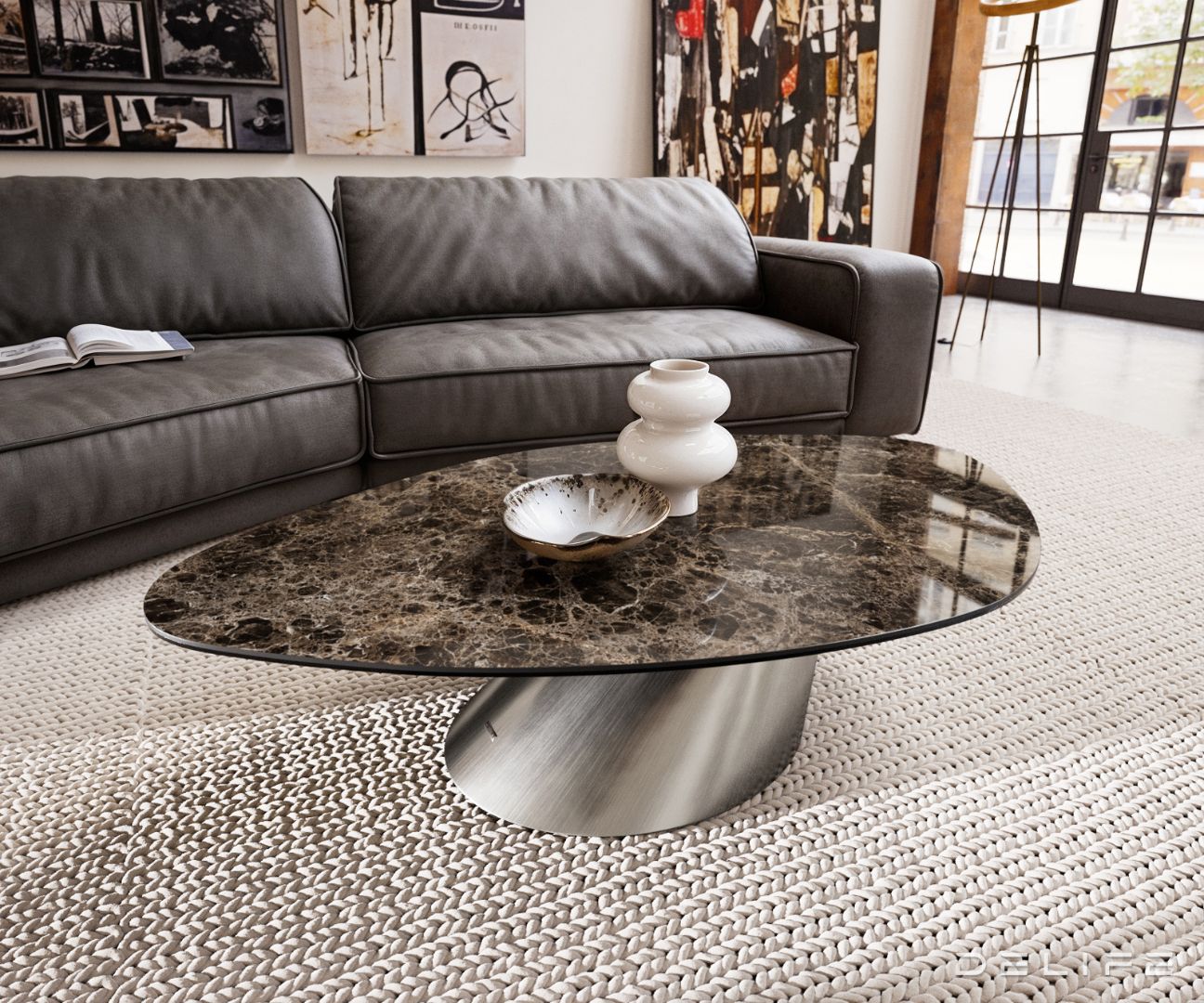 Klub mizica Edge 140x76cm, Material: keramika Emperador Extra Lucidato