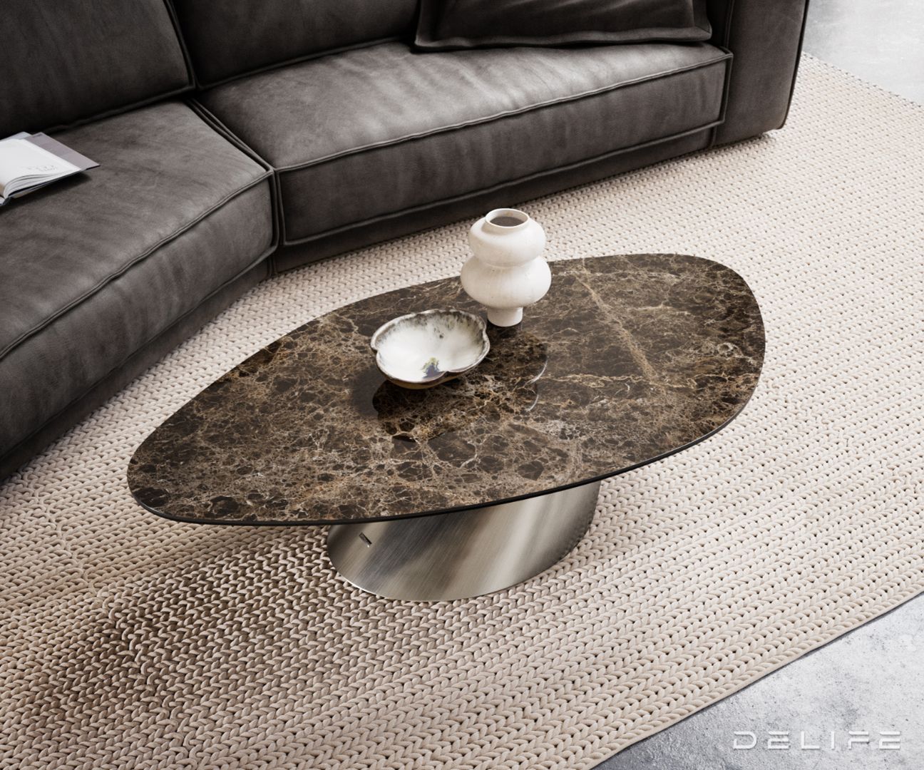 Klub mizica Edge 140x76cm, Material: keramika Emperador Extra Lucidato