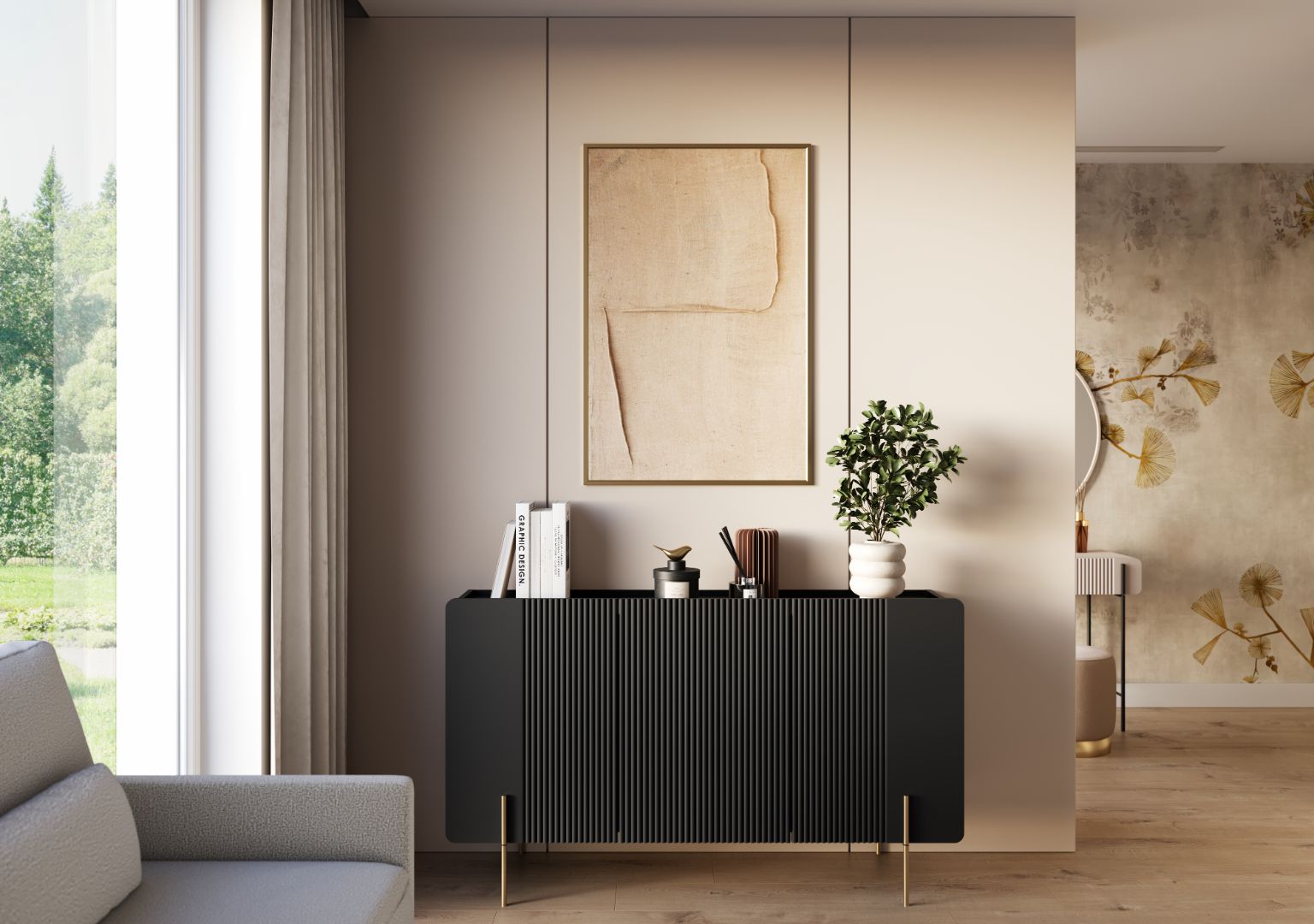 Komoda Malmi 150 cm, 3 vrata in 3 police, material: MDF