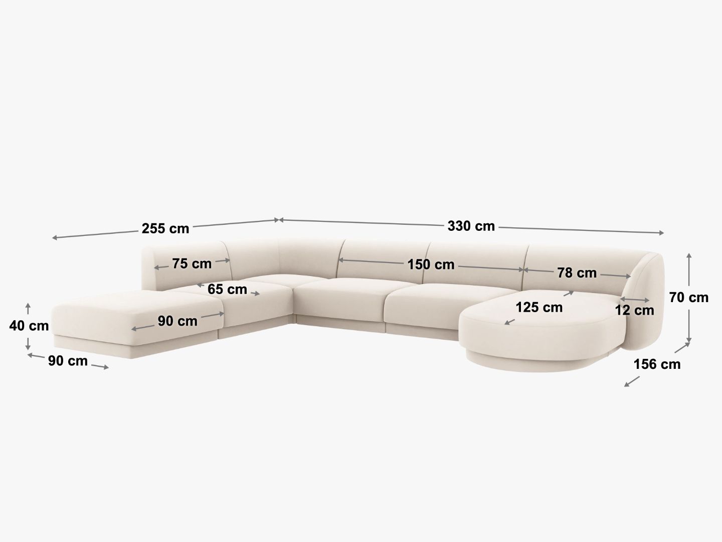 Kotna sedežna garnitura Miley Panoramic, 330x255cm, Material: Žamet