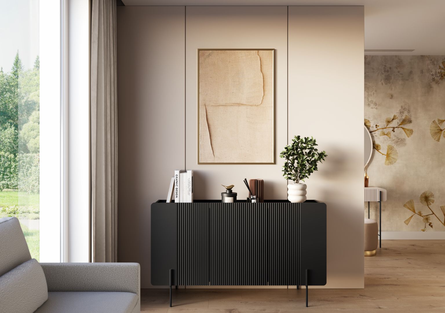 Komoda Malmi 150 cm, 3 vrata in 3 police, material: MDF