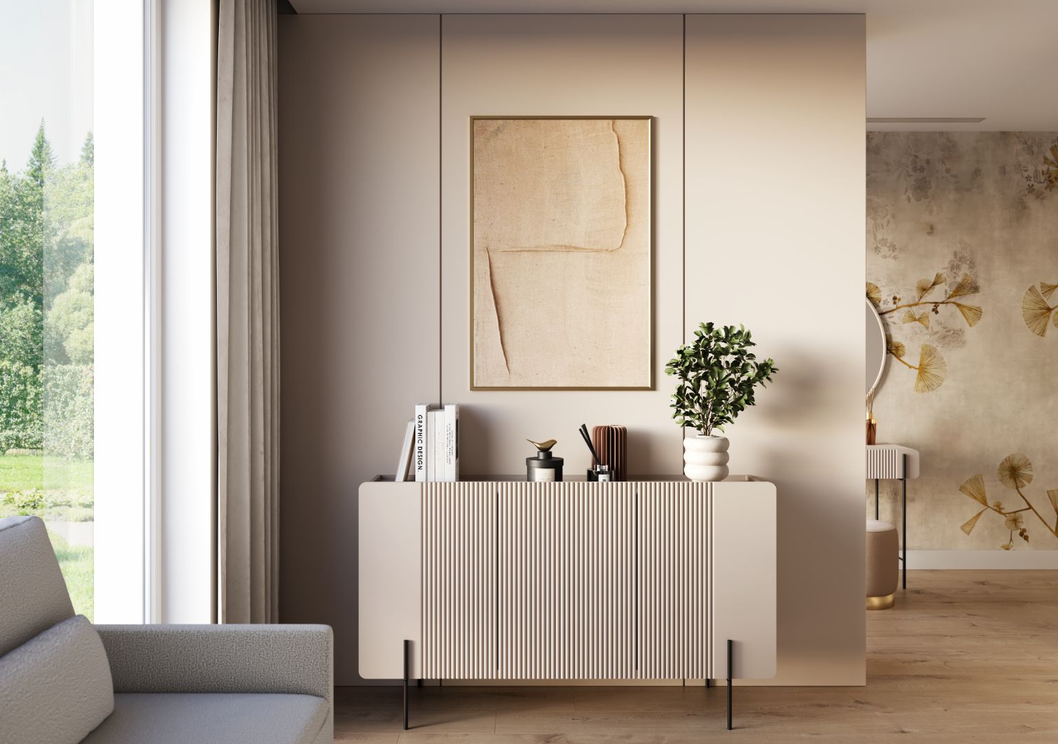 Komoda Malmi 150 cm, 3 vrata in 3 police, material: MDF