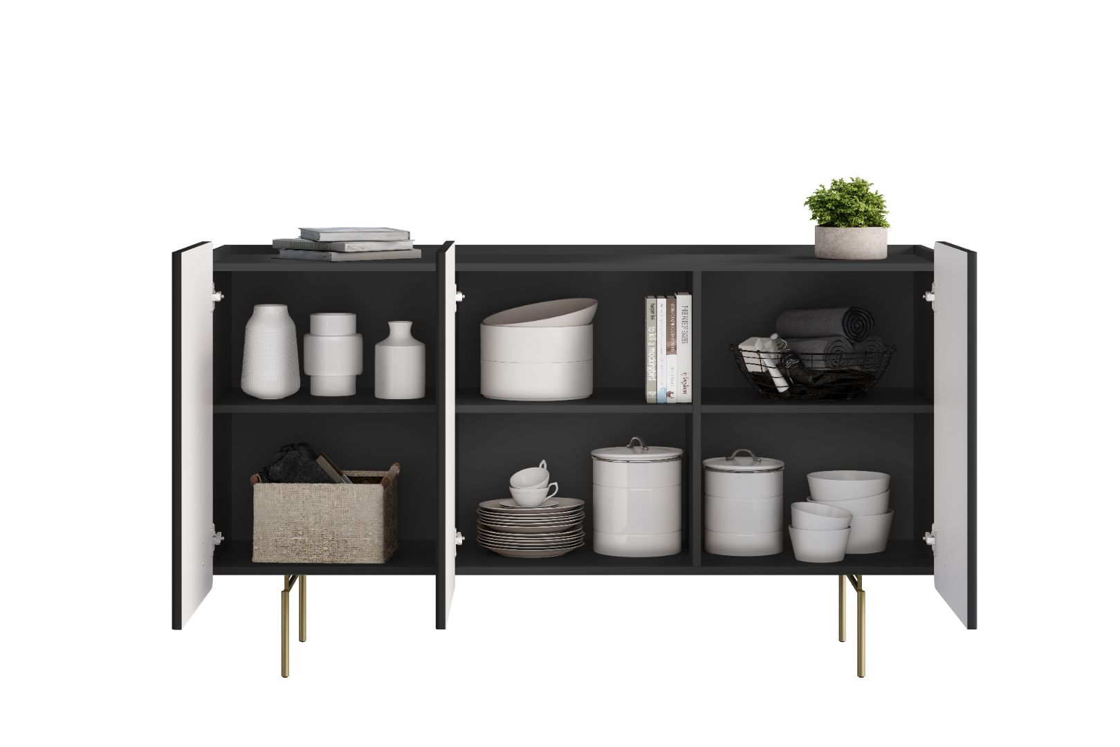 Komoda Malmi 150 cm, 3 vrata in 3 police, material: MDF