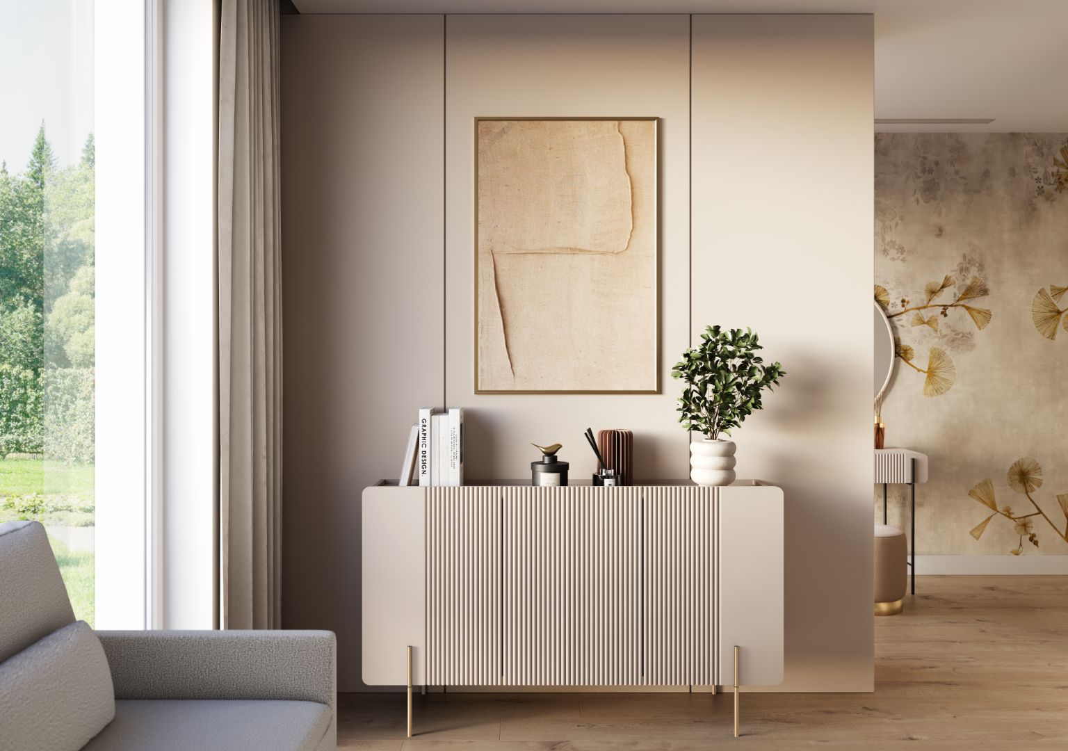 Komoda Malmi 150 cm, 3 vrata in 3 police, material: MDF