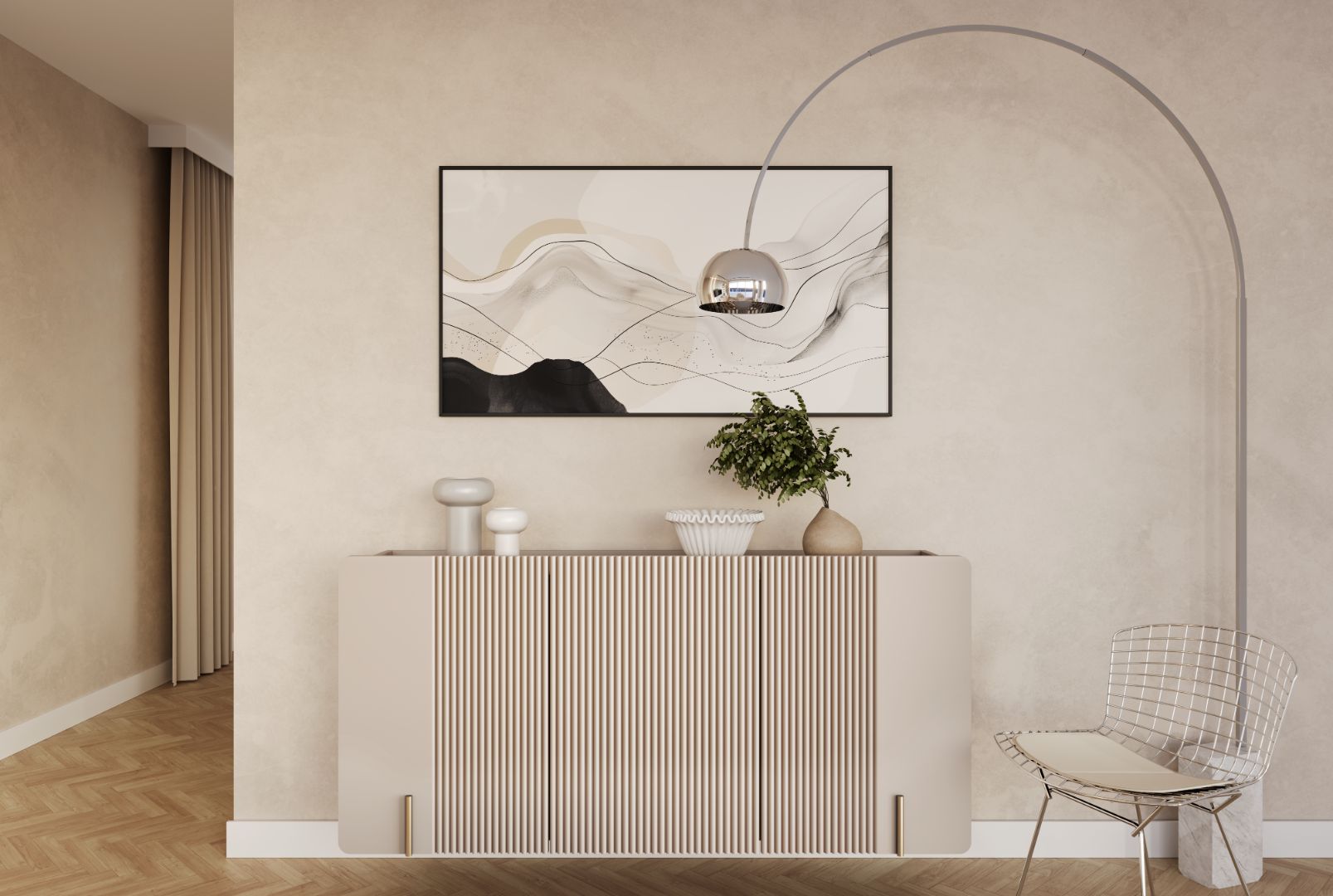 Komoda Malmi 150 cm, 3 vrata in 3 police, material: MDF