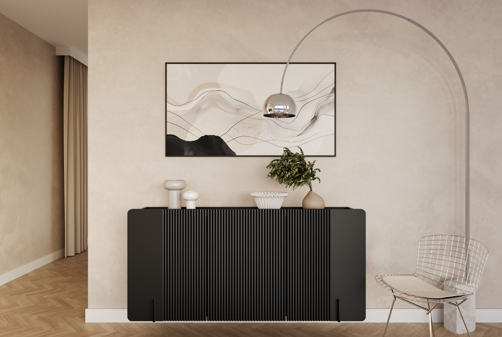 Komoda Malmi 150 cm, 3 vrata in 3 police, material: MDF