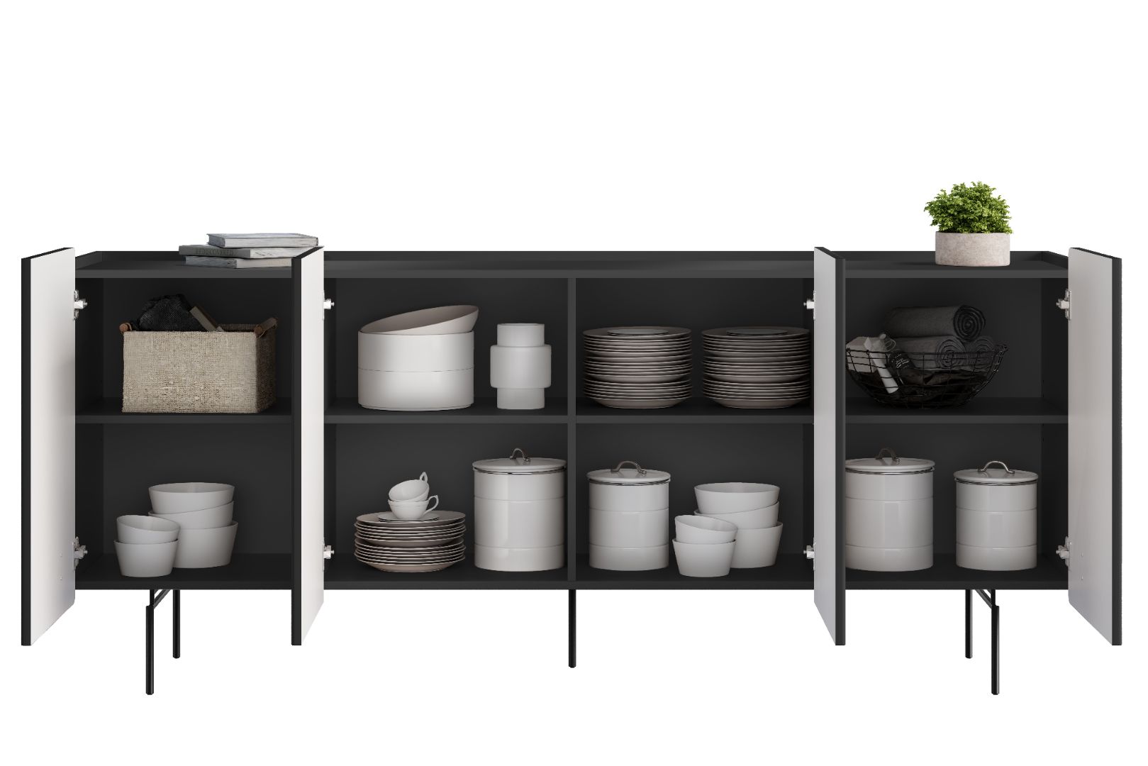 Komoda Malmi 200 cm, 4 vrata in 4 police, material: MDF