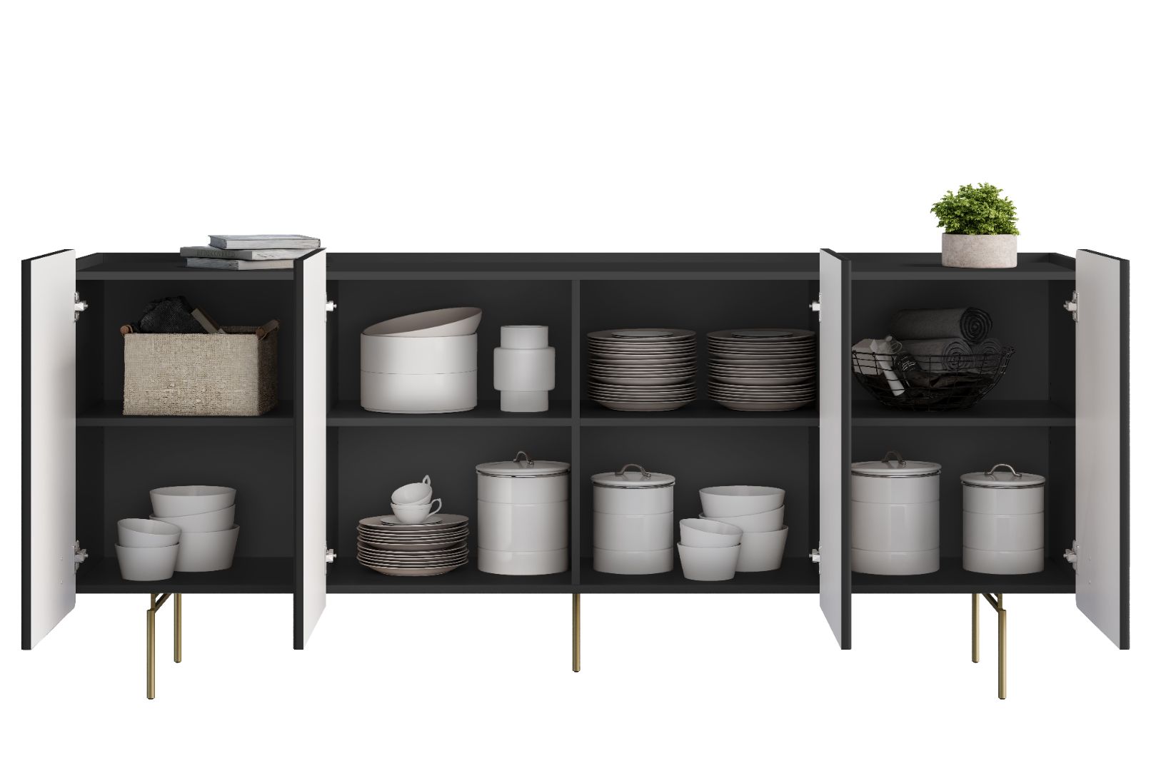 Komoda Malmi 200 cm, 4 vrata in 4 police, material: MDF