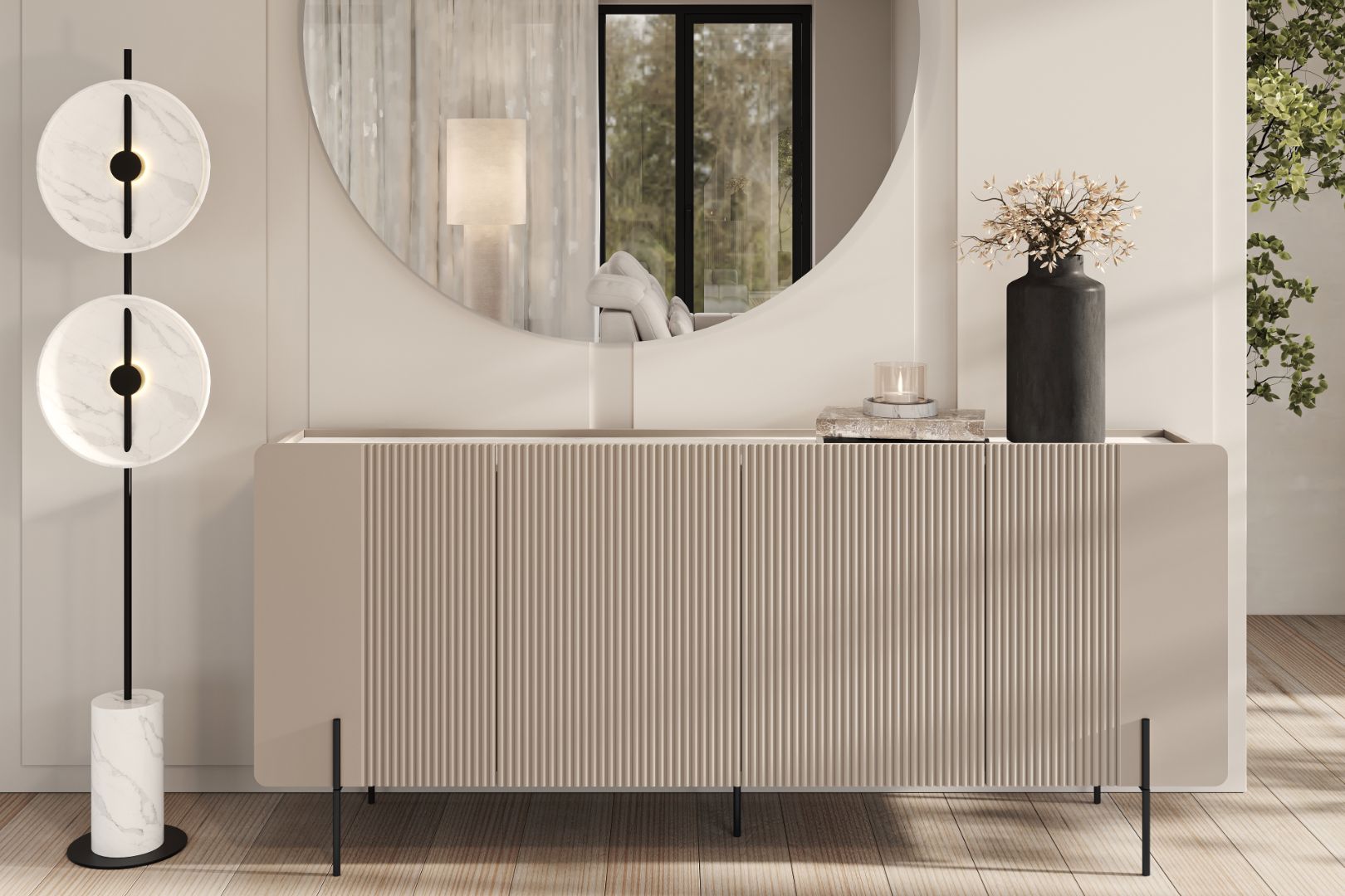 Komoda Malmi 200 cm, 4 vrata in 4 police, material: MDF