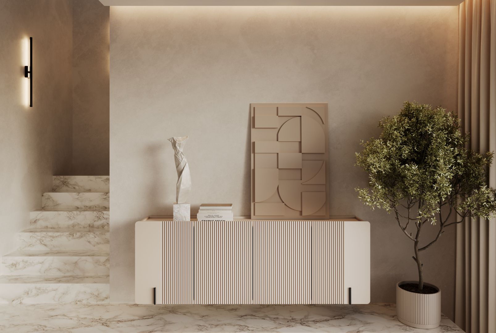 Komoda Malmi 200 cm, 4 vrata in 4 police, material: MDF