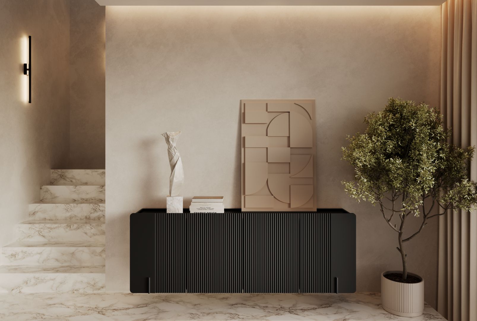 Komoda Malmi 200 cm, 4 vrata in 4 police, material: MDF