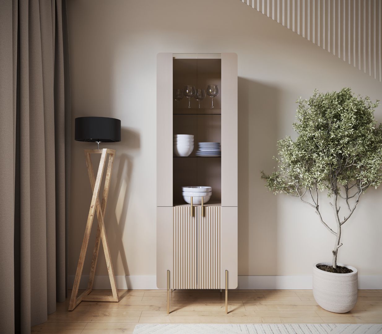 Vitrina Malmi 190cm, Material: MDF, Melaminska plošča