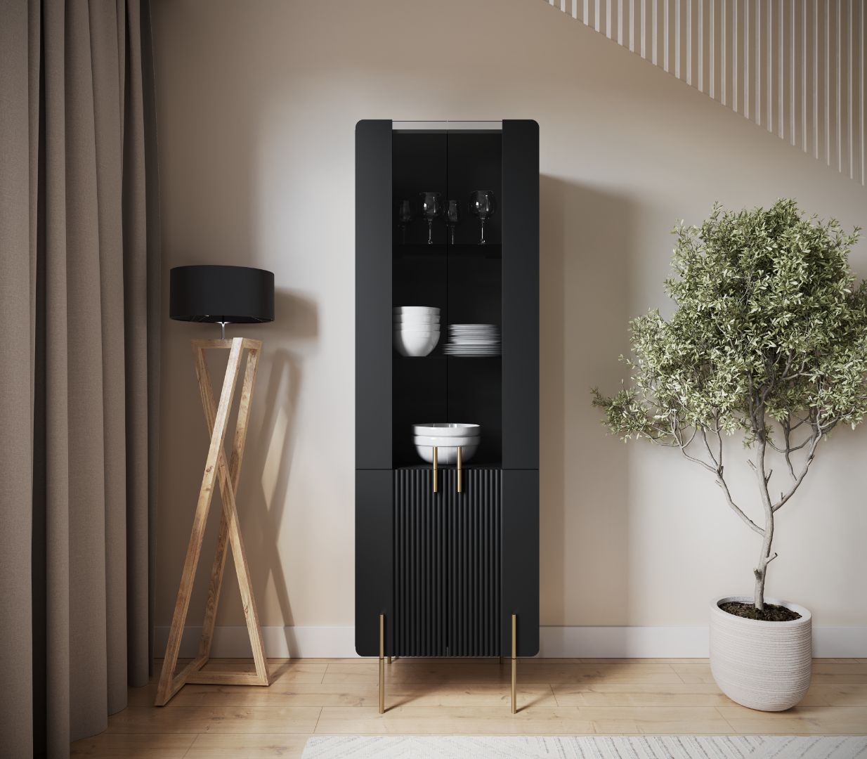 Vitrina Malmi 190cm, Material: MDF, Melaminska plošča