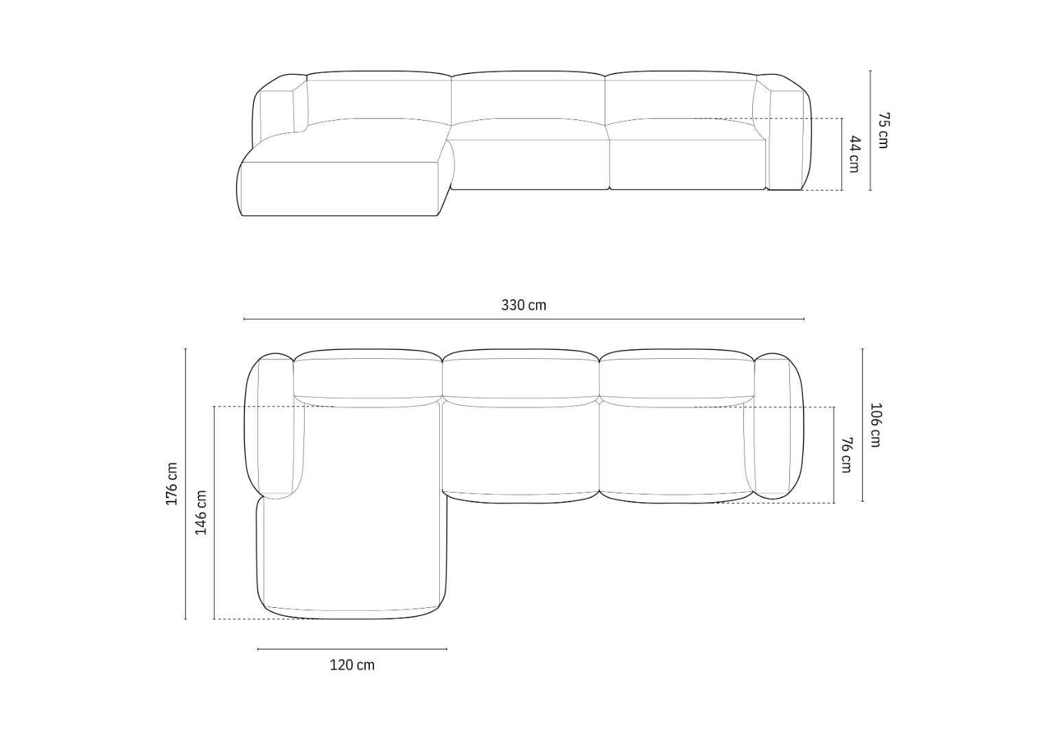 Kotna sedežna garnitura Martin, 330x176 cm, Material: Rebrasta tkanina