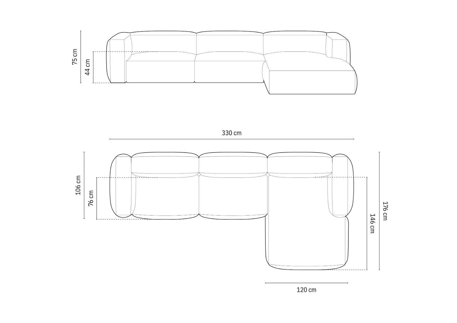 Kotna sedežna garnitura Martin, 330x176 cm, Material: Rebrasta tkanina