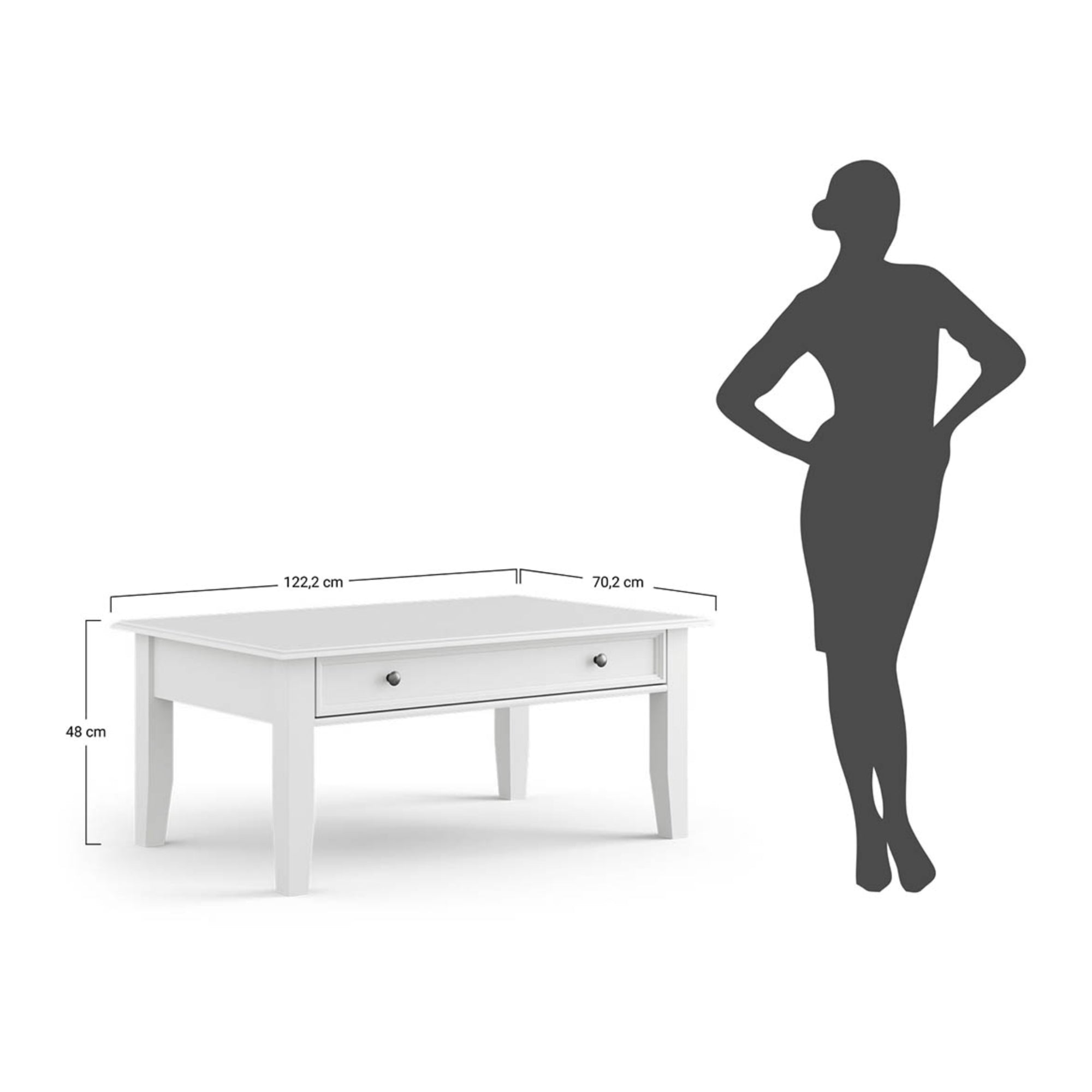 Klubska mizica Belluno 122x70 cm, material: masivna borovina