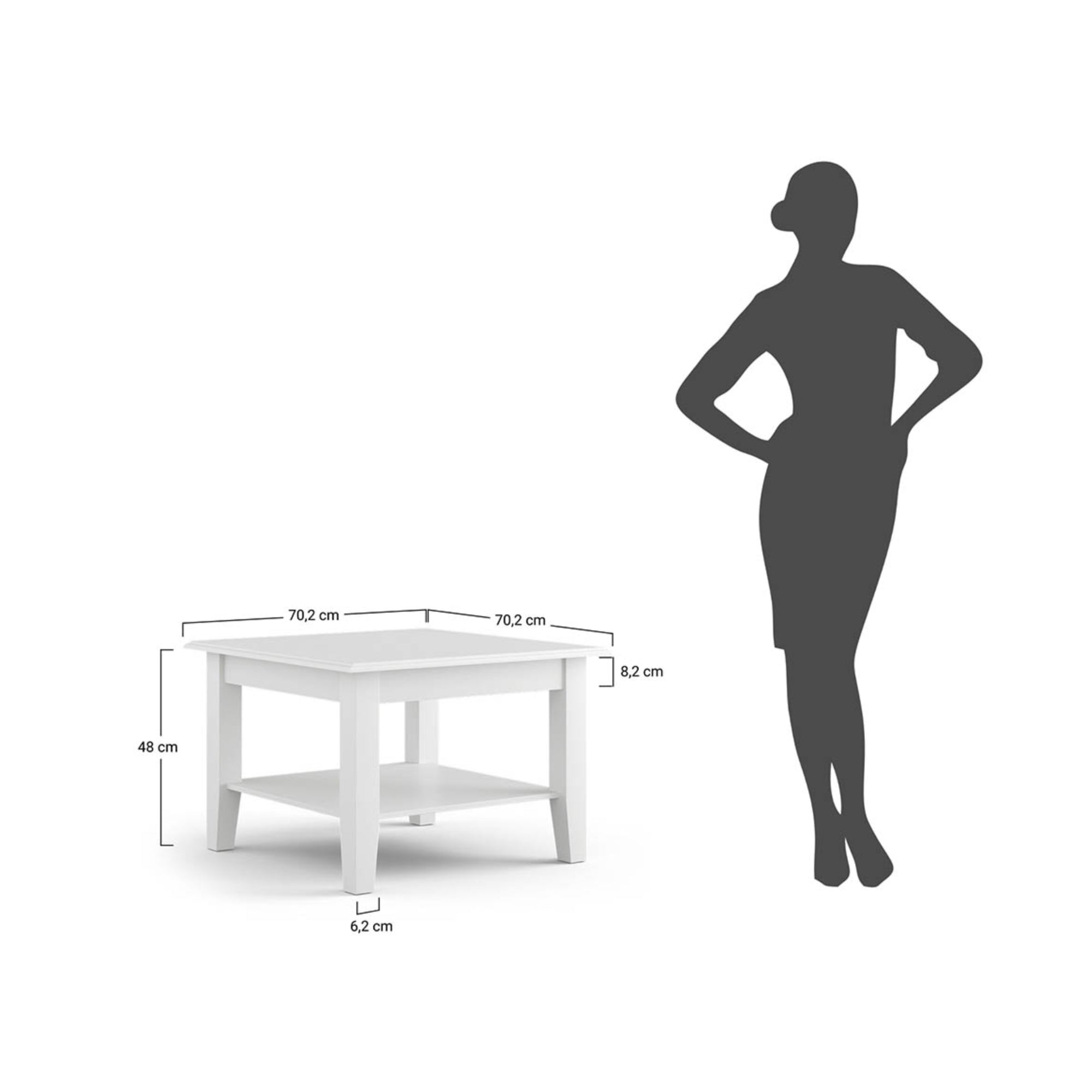 Klubska mizica Belluno 70,2x70,2 cm, Material: Masivna borovina