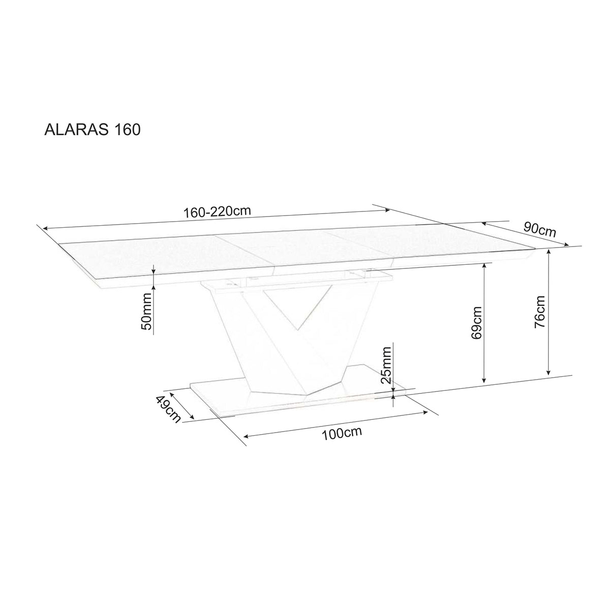 Jedilna miza Alaras III 160/220x90cm, Material: kaljeno steklo, MDF