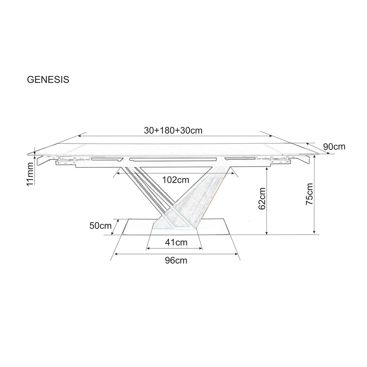 Jedilna miza Genesis 180/240x90cm, Material: Keramika