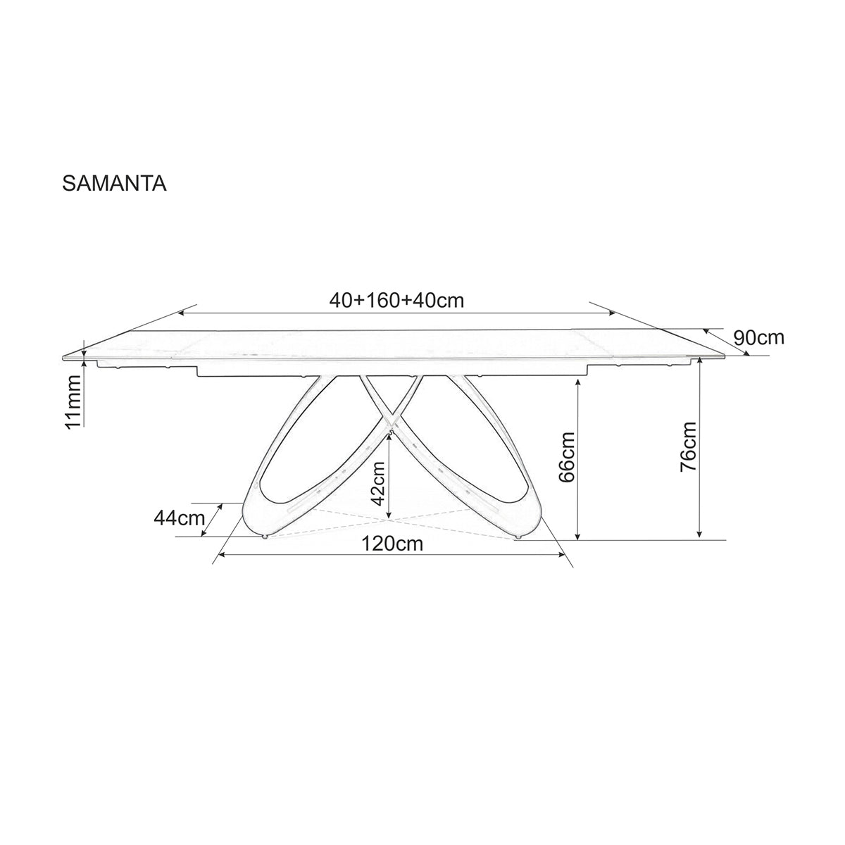 Jedilna miza Samanta 160/240x90cm, Material: Kaljeno steklo, Keramika