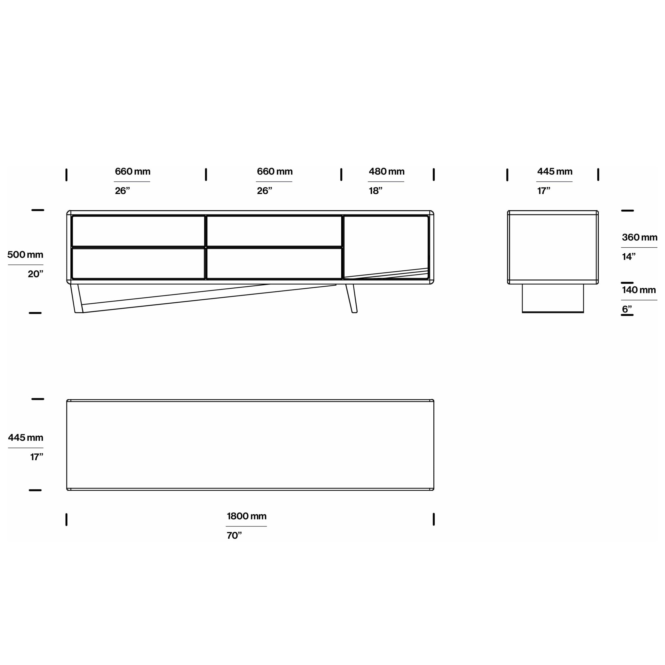 TV komoda Linea 180x44,5 cm, material: polno les oreh