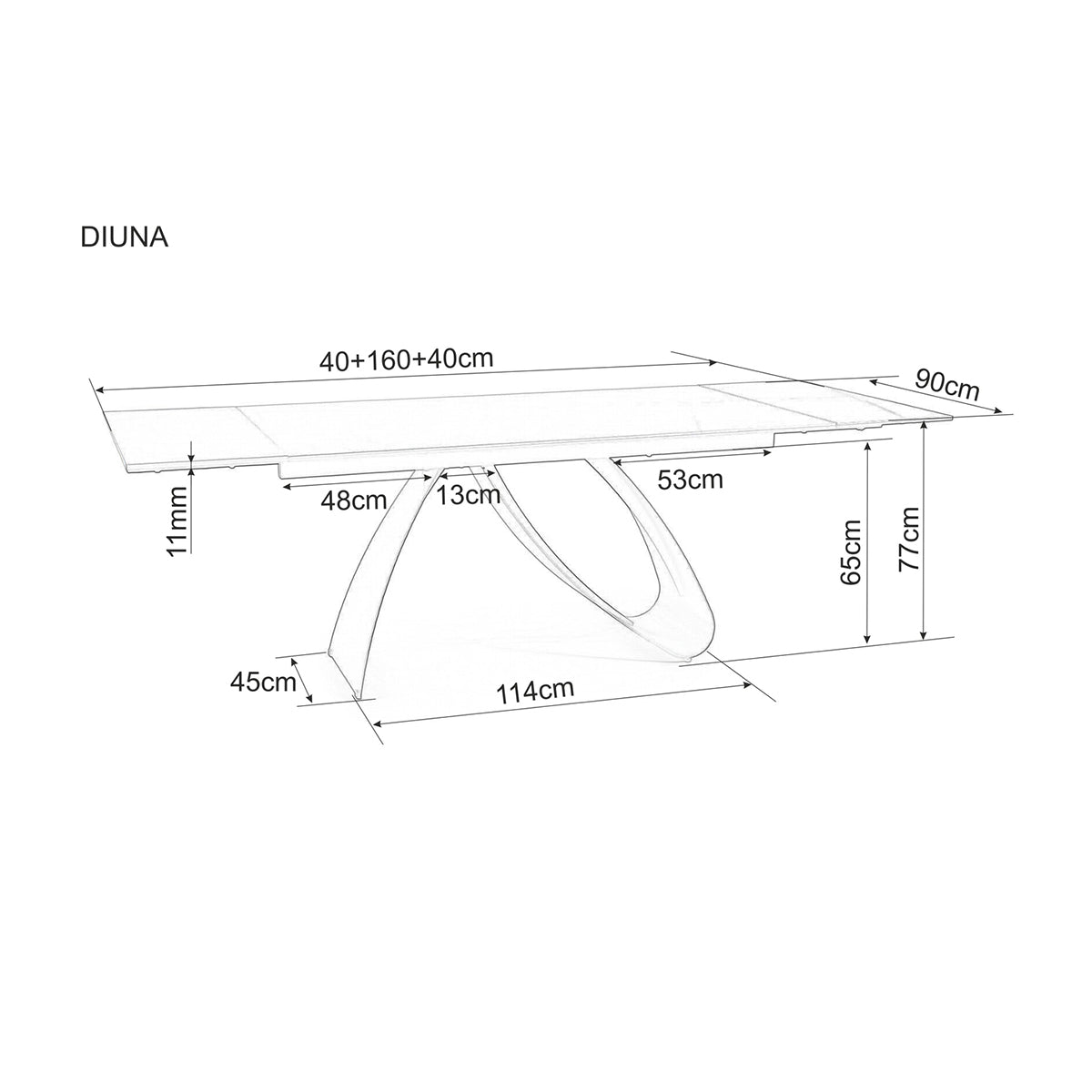 Jedilna miza Diuna 160/240x90cm, Material: Kaljeno steklo, Keramika