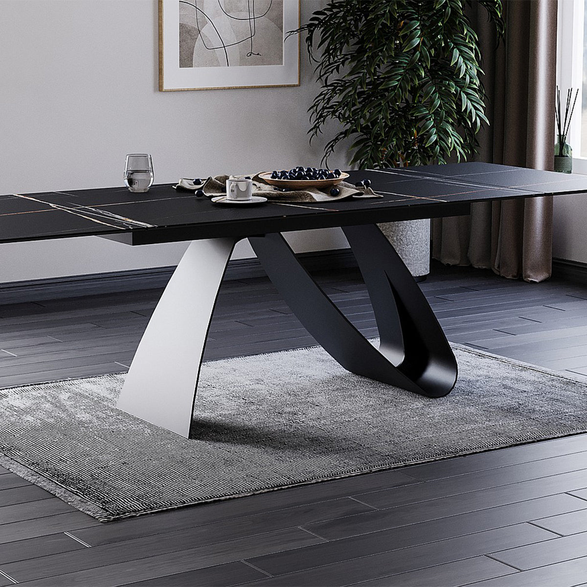 Jedilna miza Diuna 160/240x90cm, Material: Kaljeno steklo, Keramika