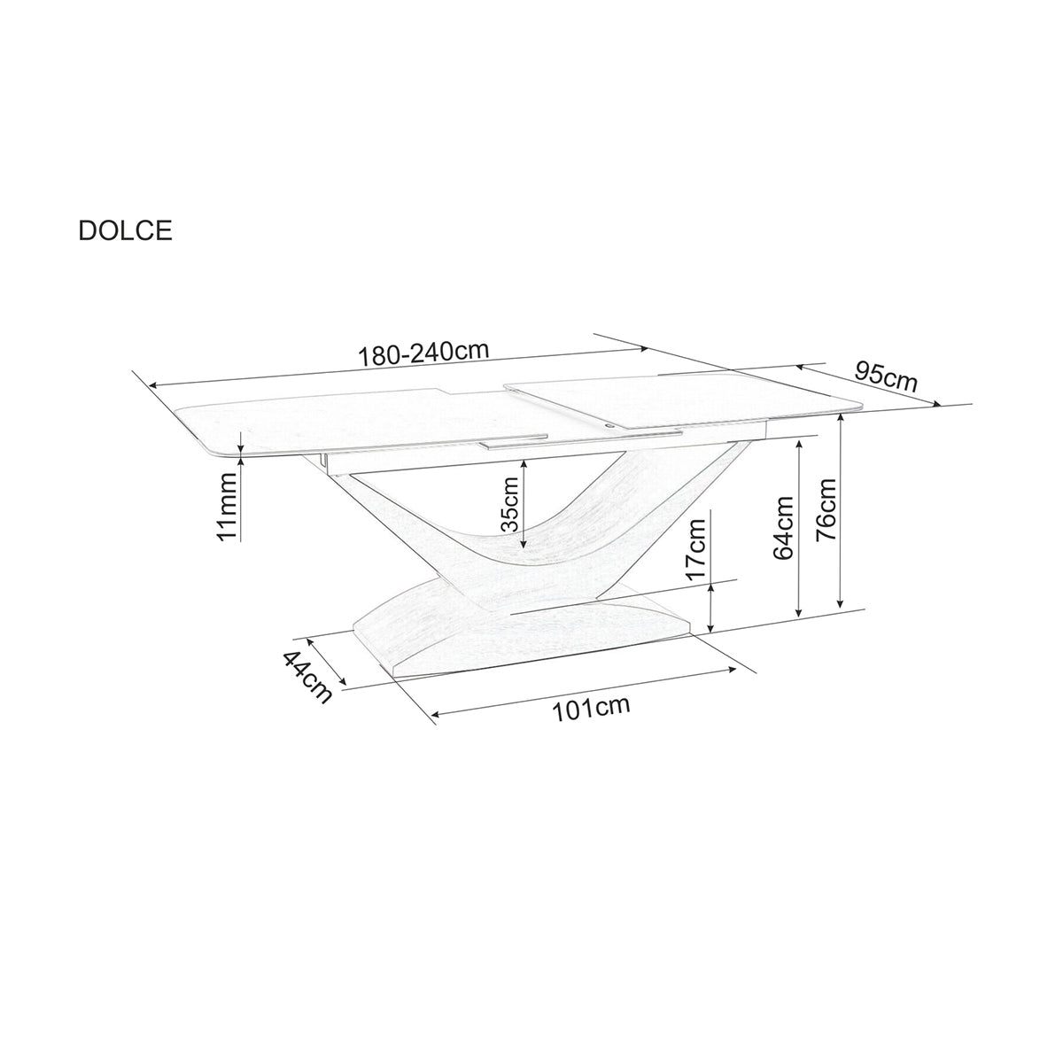 Jedilna miza Dolce 180/240x95cm, Material: Kaljeno steklo, Keramika
